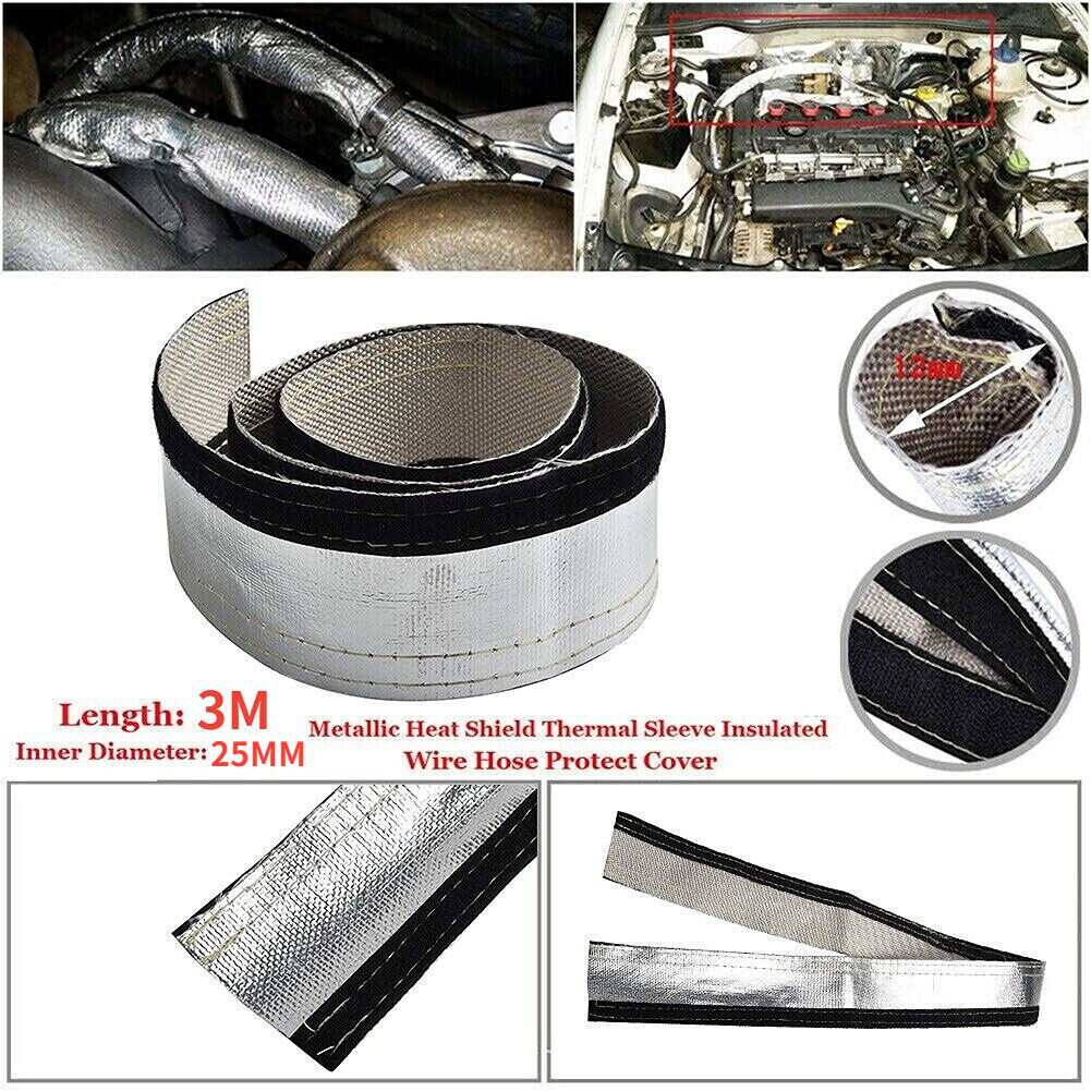 1" ID Metallic Heat Shield Sleeve Insulated Wire Hose Cover Wrap Loom Tube 10 Ft