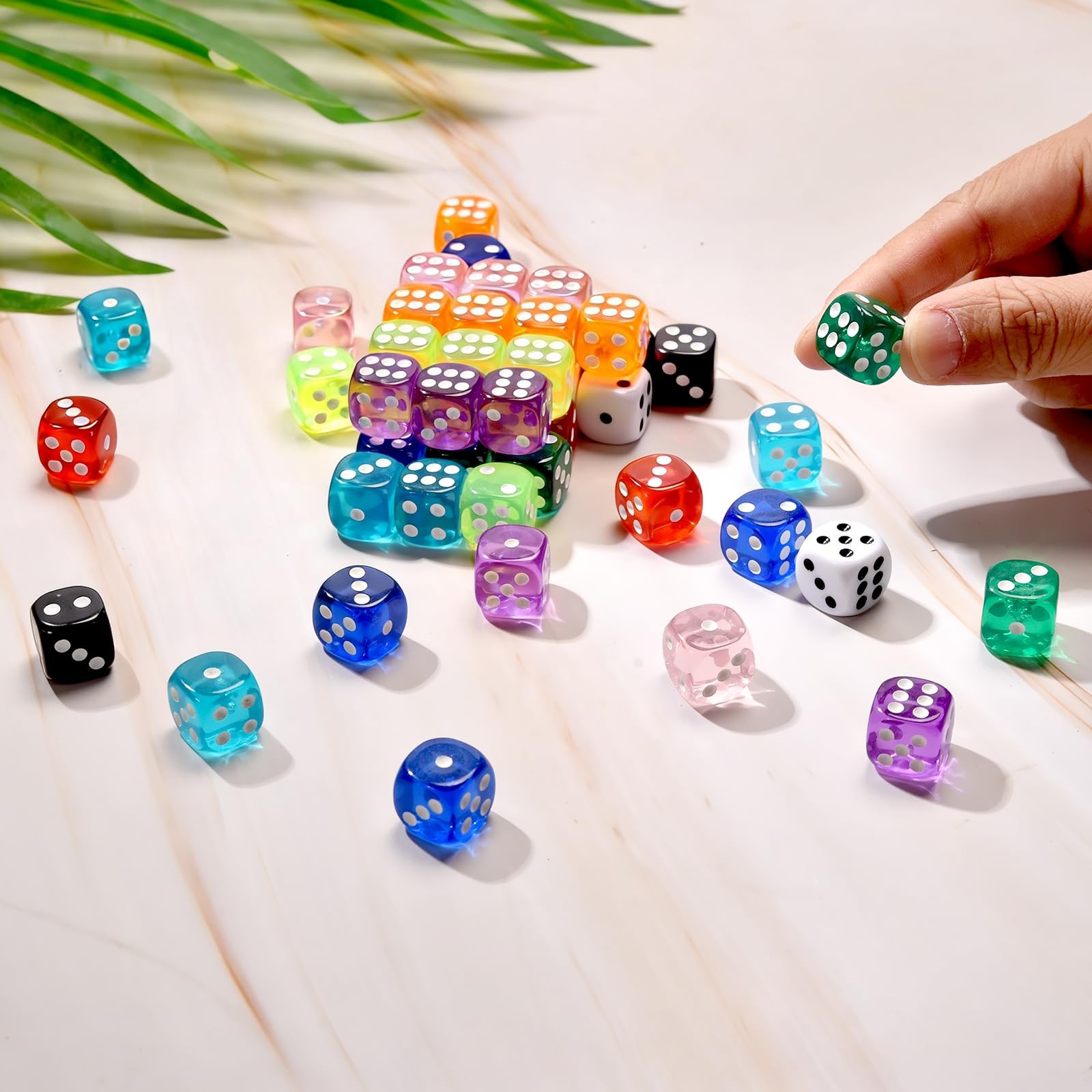 50 Pieces Dice Set, Translucent 6 Sided Colored Dices for Board Games, Math...
