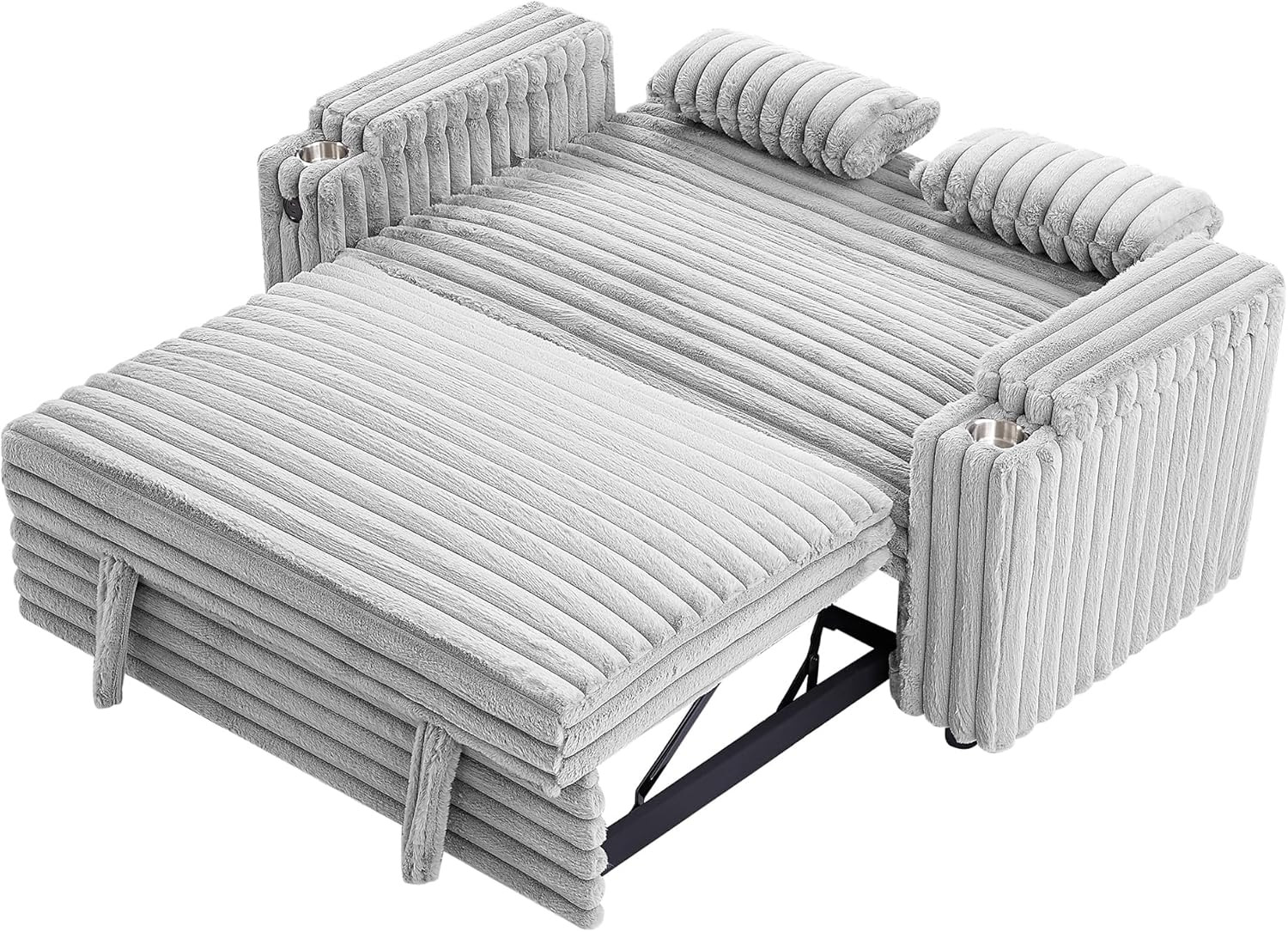3-in-1 Convertible Sofa Bed with USB, Adjustable Backrest & Cup Holder
