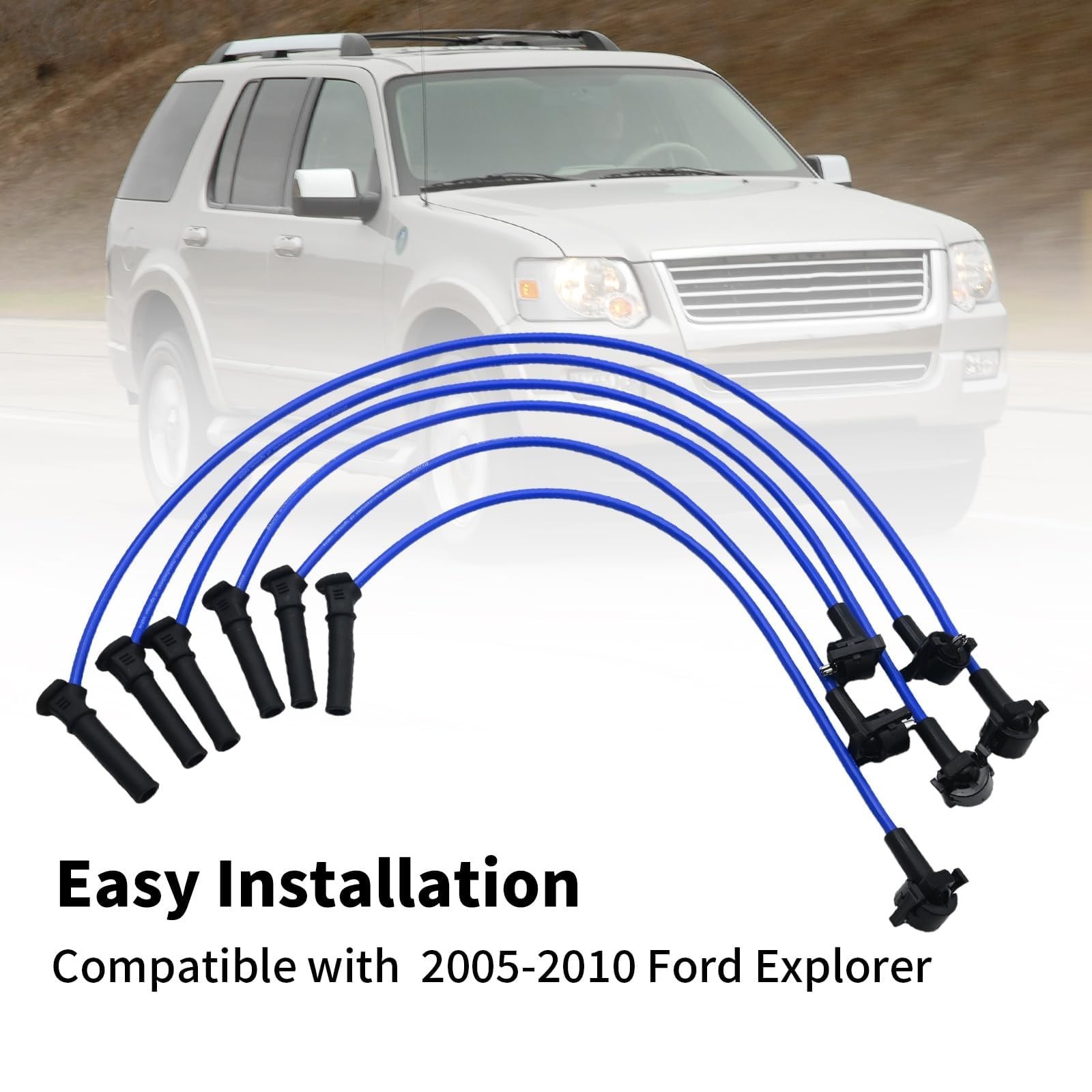 6Pcs 8mm Spark Plug Wire Set Ignition Wires Replacement for Ford Explorer 2005-2