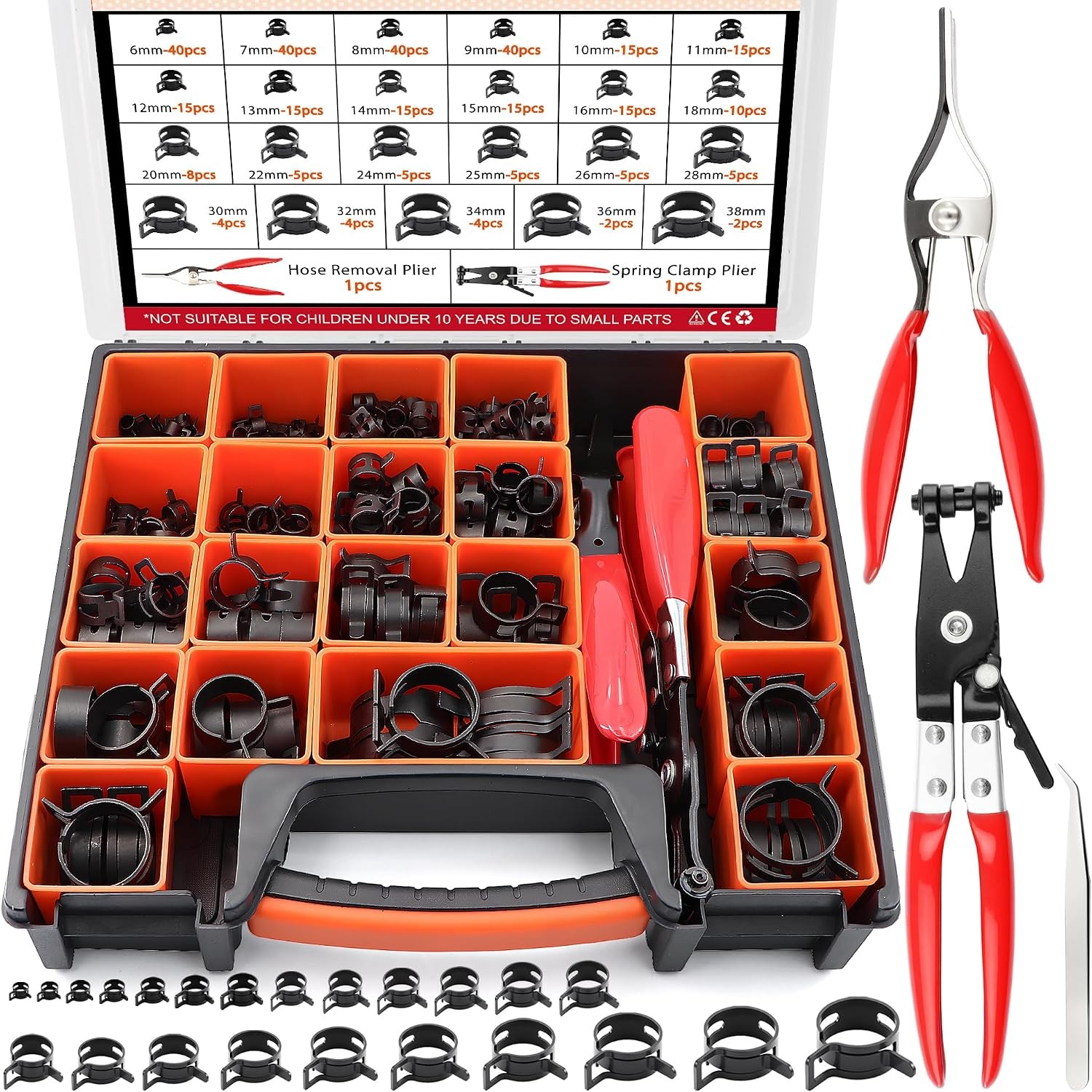 327Pcs 6-38MM Spring Band Hose Clamp Kit with Spring Clamp Plier,Hose Removal Pl