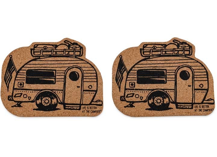 Camco 53384 Life Is Better At The Campsite Coasters 2-Pk Camper W/Luggage Design