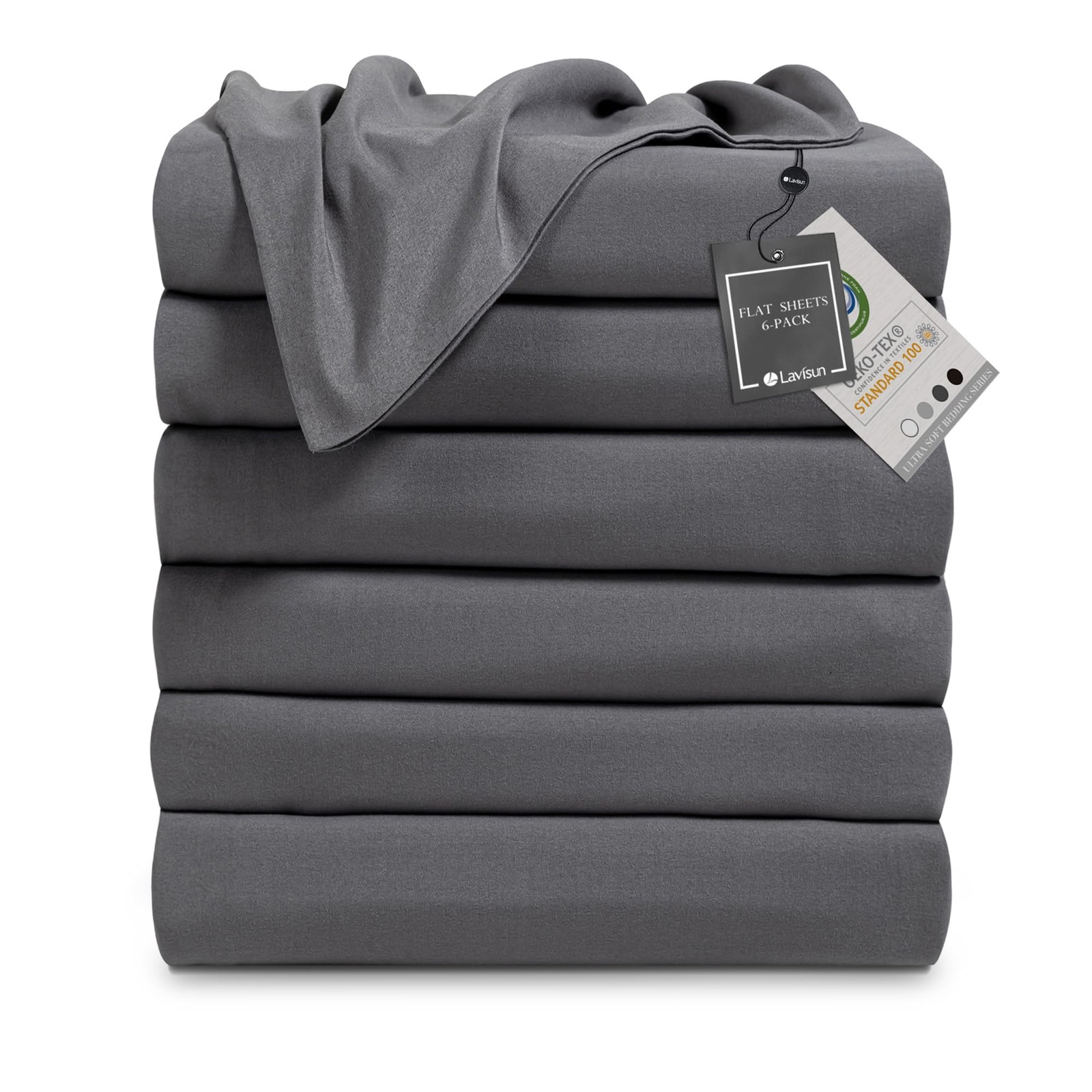6 PCS Grey Twin Flat Sheets Soft Brushed Microfiber Bedding Hotel Hospital Top