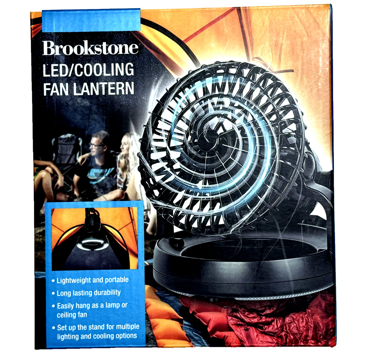 Brookstone Lantern LED Light Cooling Fan Camping Tent Hiking 360 rotation