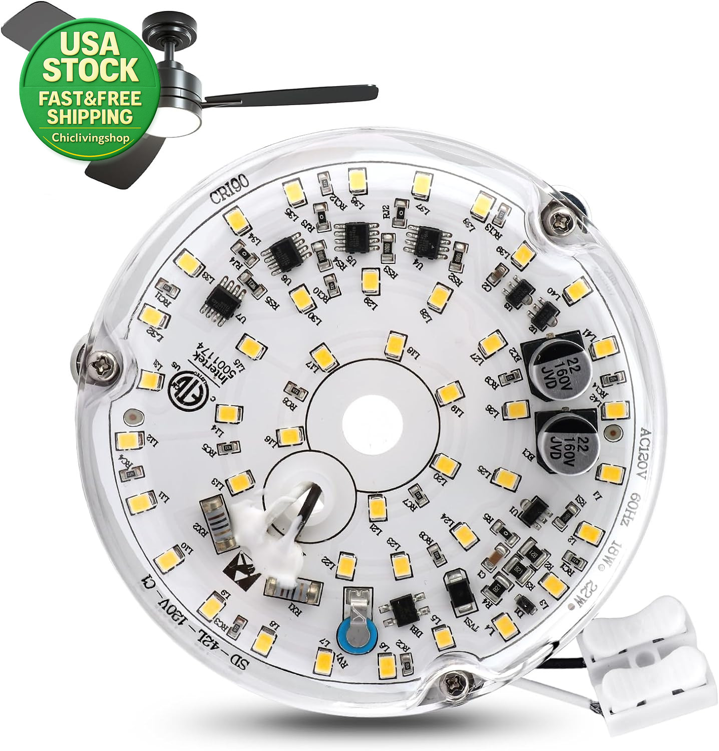 18W Ceiling Fan Light Kit Replacement Dimmable 6000K 1800LM AC120V White