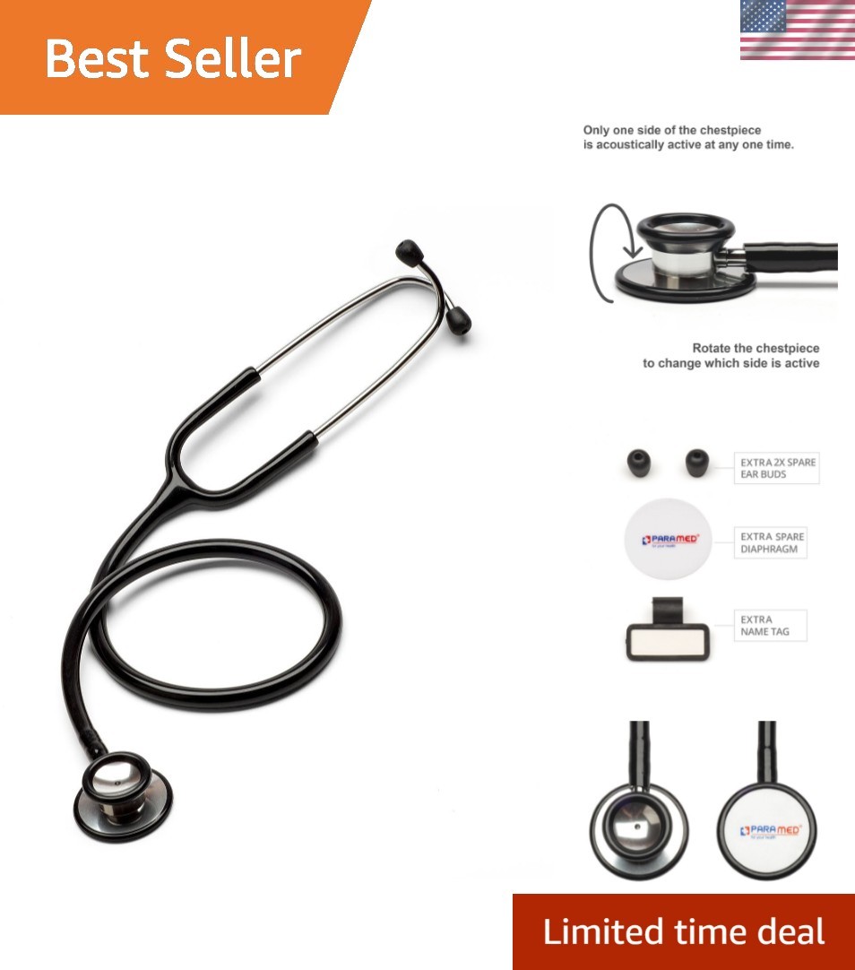 Ergonomic Pediatric & Adult Stethoscope - Classic Dual Head Steel Design, Black
