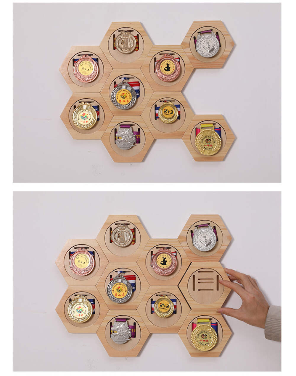 Wooden Honeycomb Combination Medal Display Stand Hexagon