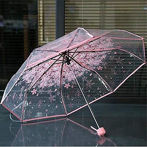 Three Fold Umbrella Clear Cherry Blossom Mushroom Sakura Folding Sunshade