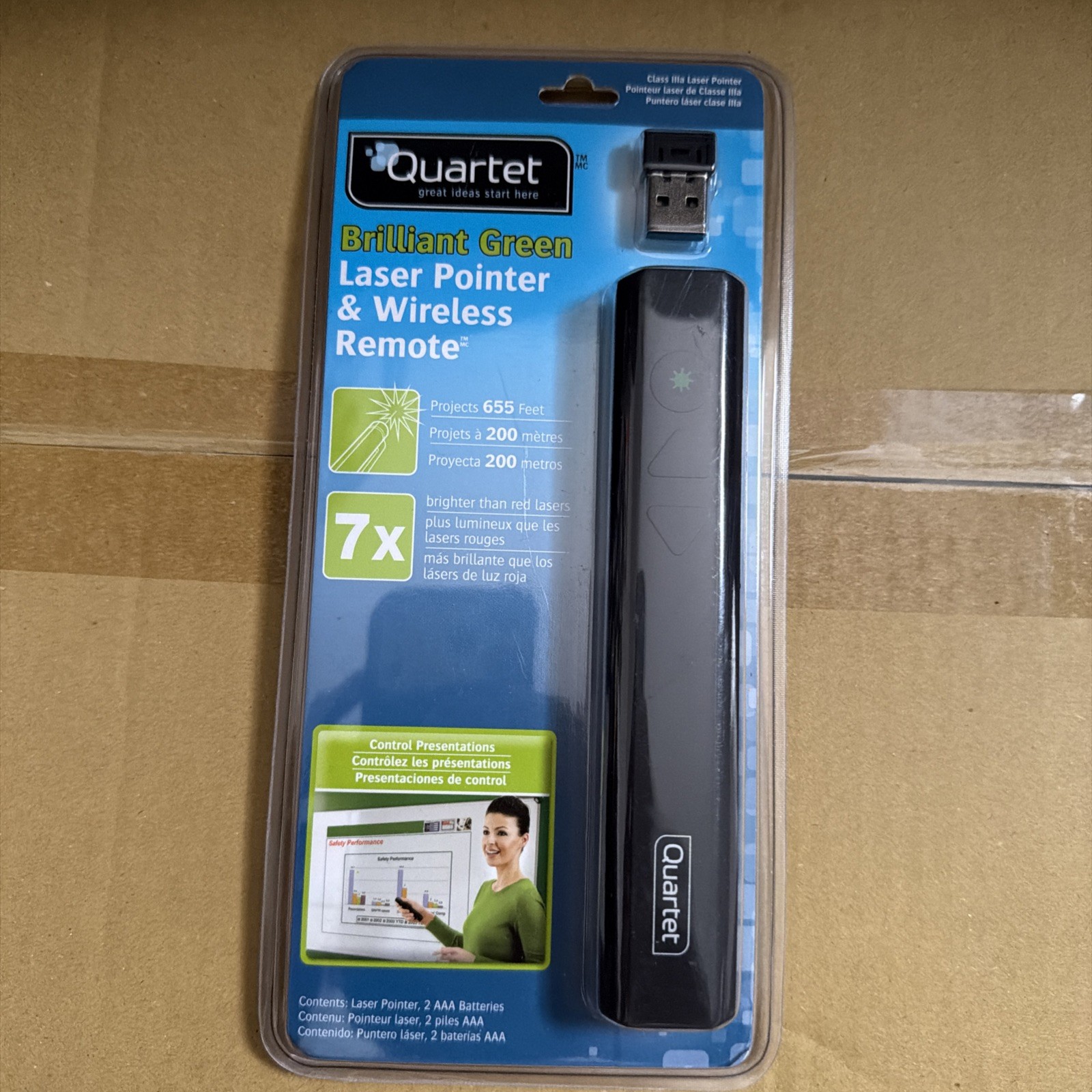 Quartet Class 3A Brilliant Green Laser Pointer & Wireless Remote – Black – NEW