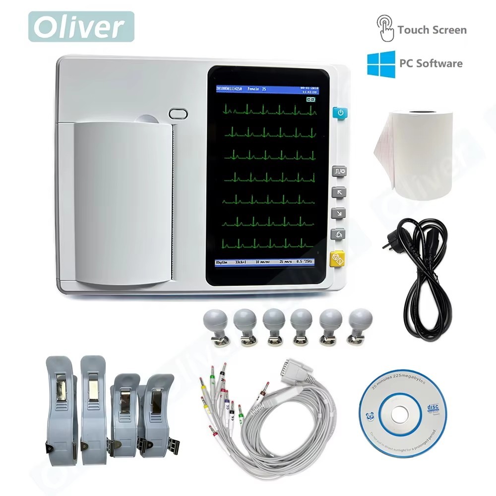 7inch touch screen display hospital Digital 3/6 Channel 12 Leads ECG/EKG Machine