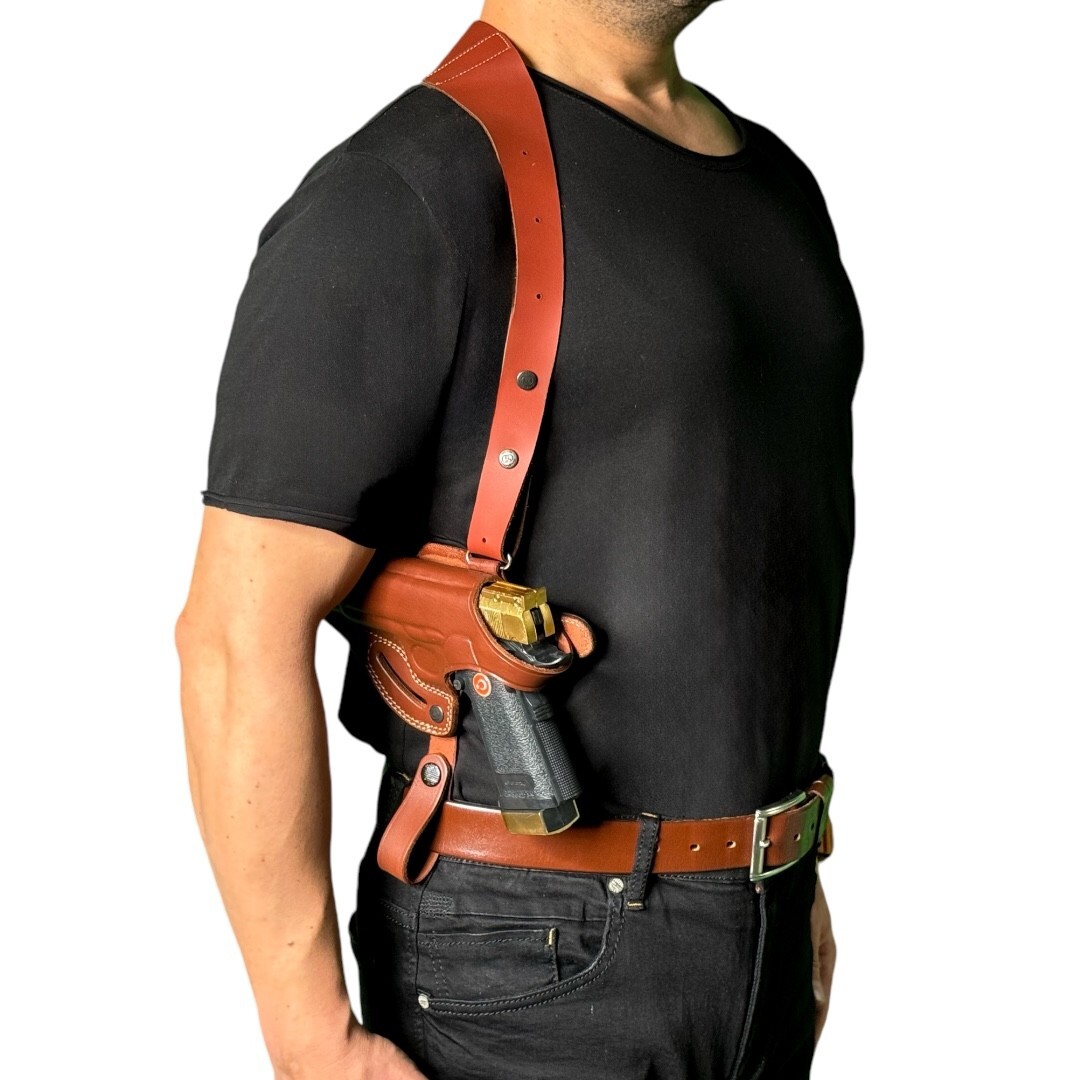 K065 Leather Horizontal Shoulder & Belt Holster (2in1) For Colt 1911 Handmade!