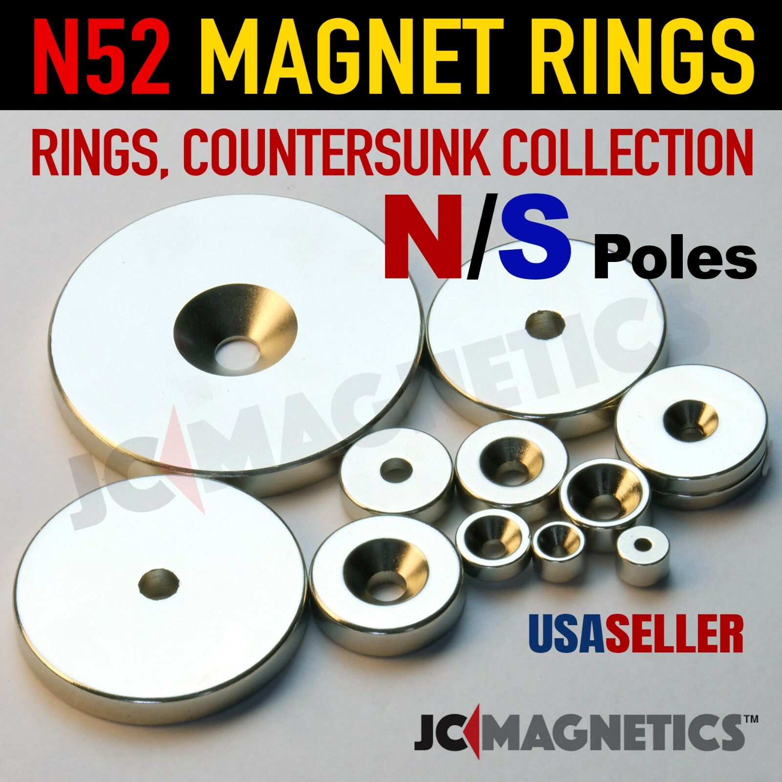 Rings Countersunk N52 Rare Earth Neodymium Magnet North South Poles