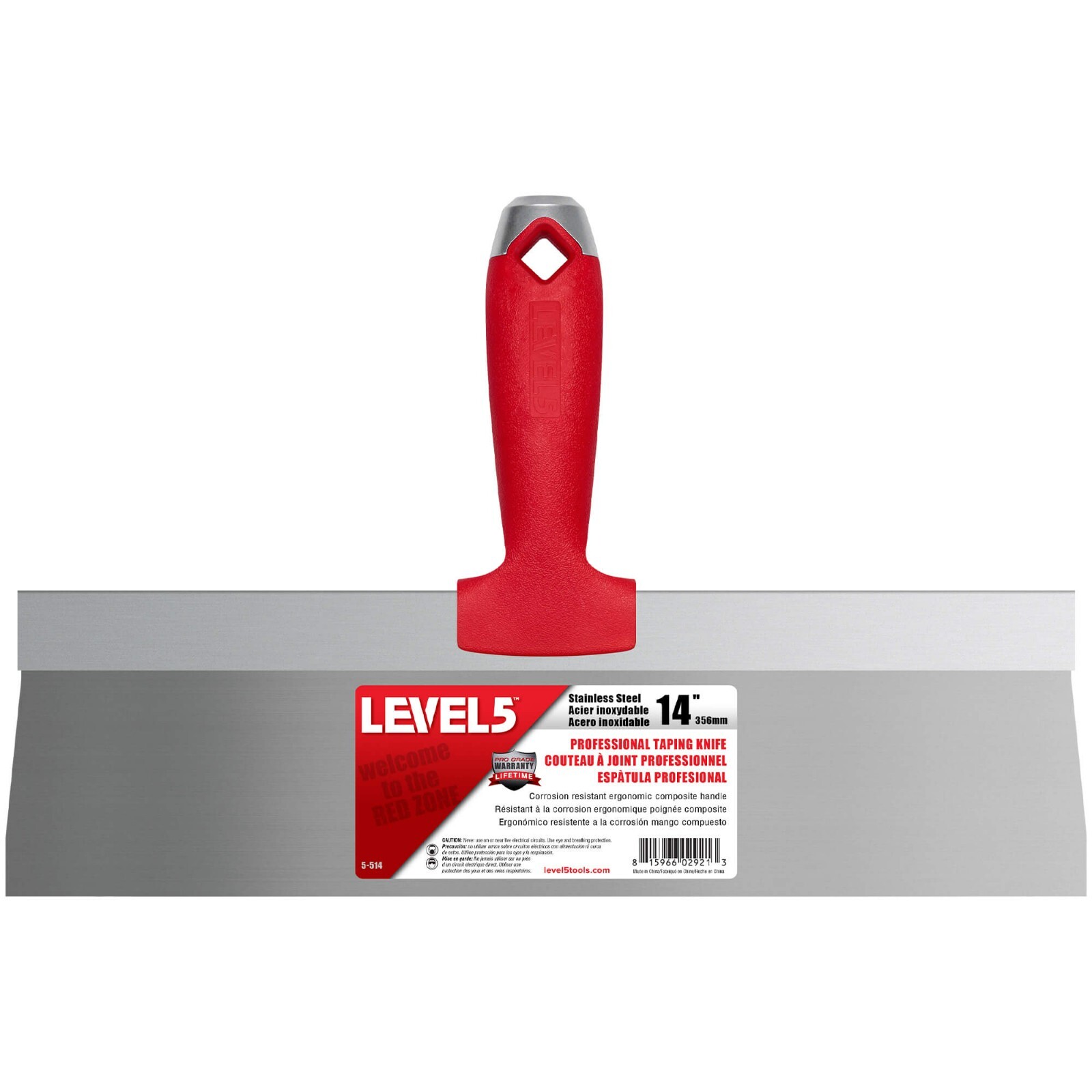 LEVEL5 14" Drywall Taping Knife - Stainless Steel, Composite Handle | 5-514