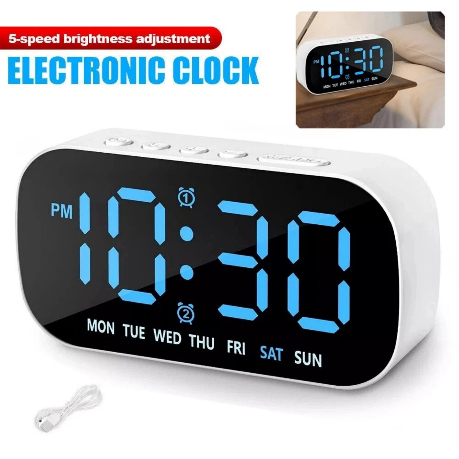 Auto Dimming Large LED Display Digital Alarm Clock With Snooze For Bedroom