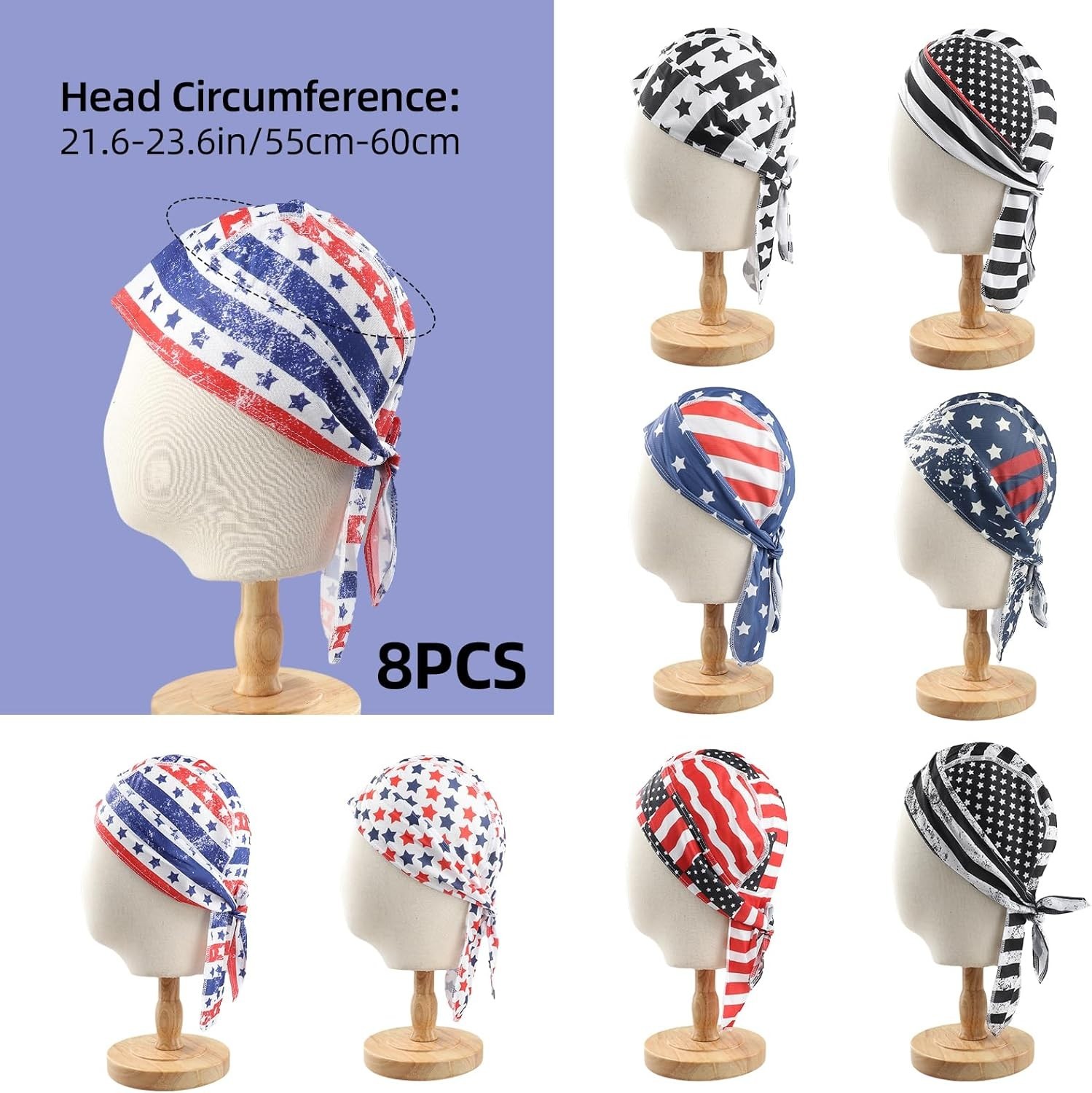 8 Pack Do Rag Skull Caps for Men Sweat Wicking Doo Rags Cooling Helmet Liner ...