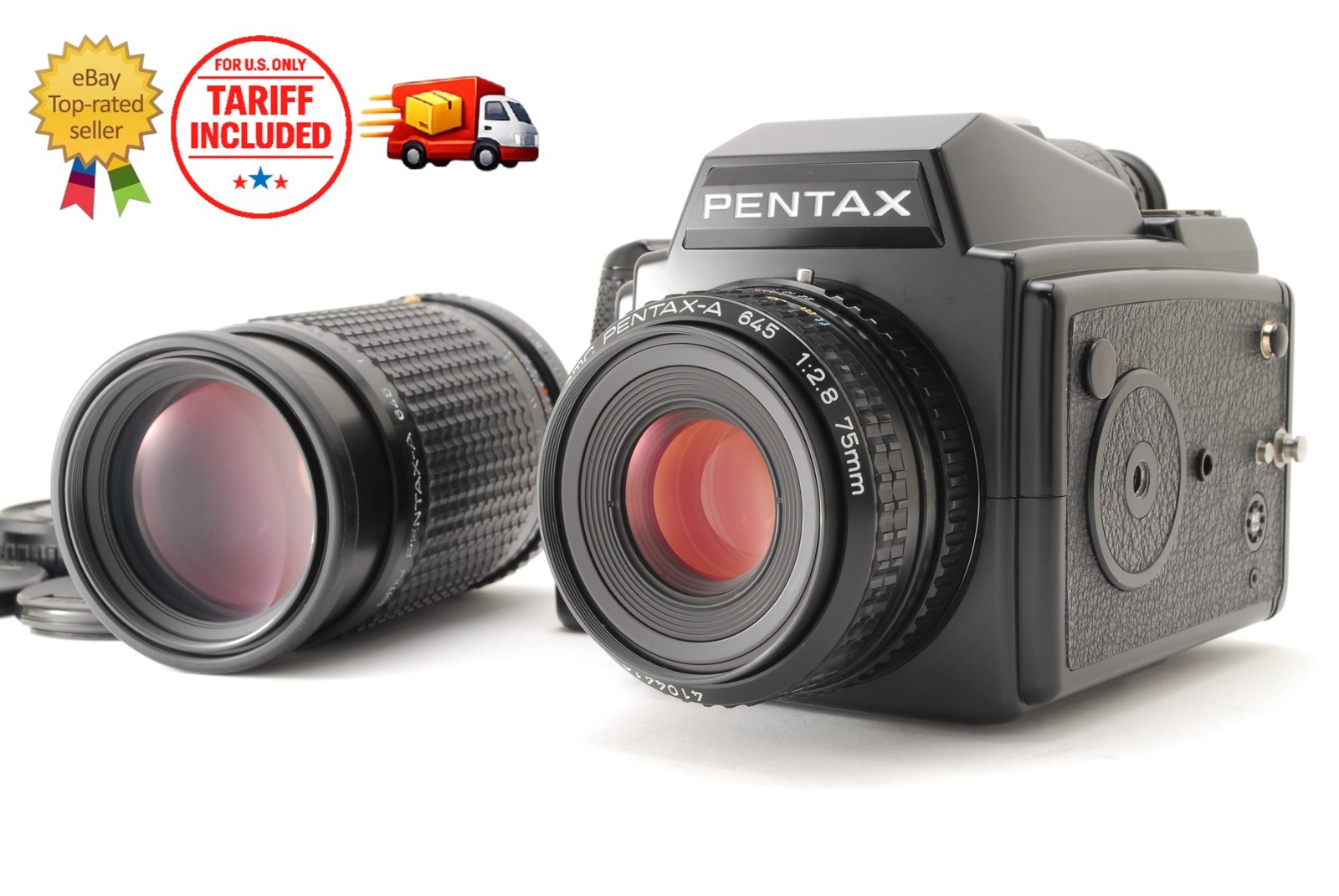 2 Lens[MINT] Pentax 645 Film Camera Body + SMC A 75mm & 200mm MF Lens From JAPAN