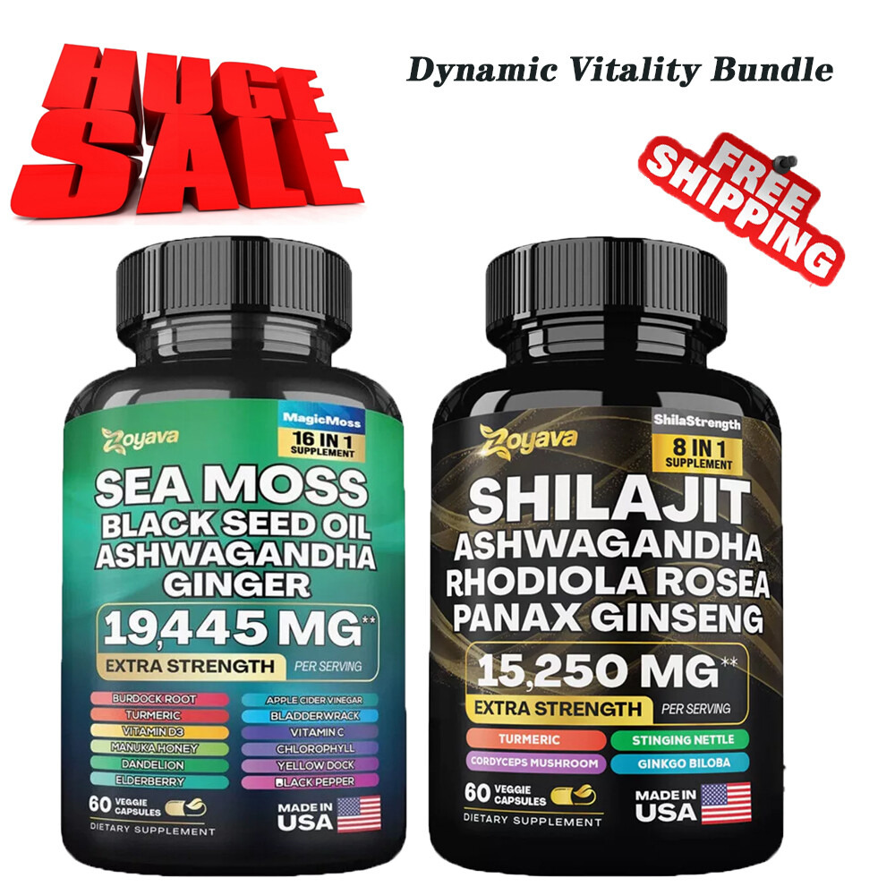 Dynamic Vitality Bundle , Sea Moss Multivitamin & Shilaji Power Combo - 60 Caps