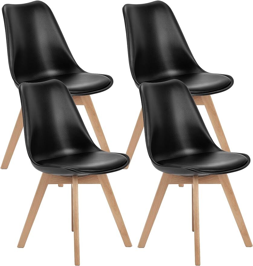 Set of 4 PU Leather Dining Chairs Mid Century Modern Wood Leg Kitchen Chairs