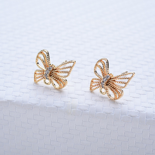 10pc Gold Bow Tie Earring,14K Gold Plated Brass Bowknot Stud Earring,Bow Earring