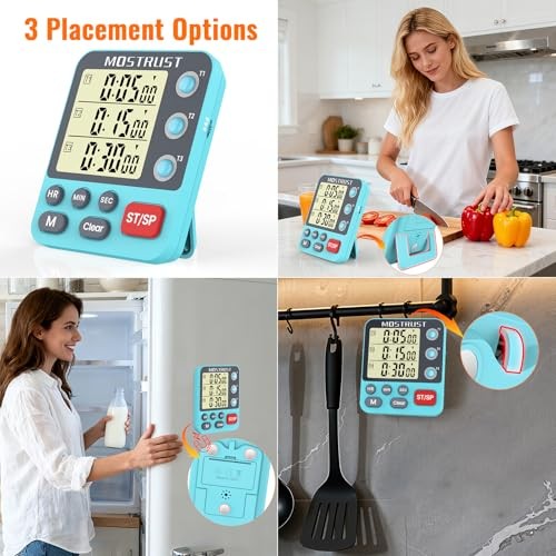 Digital Dual Kitchen Timer, 3 Channels Countdown Triple Timer for 318 Blue