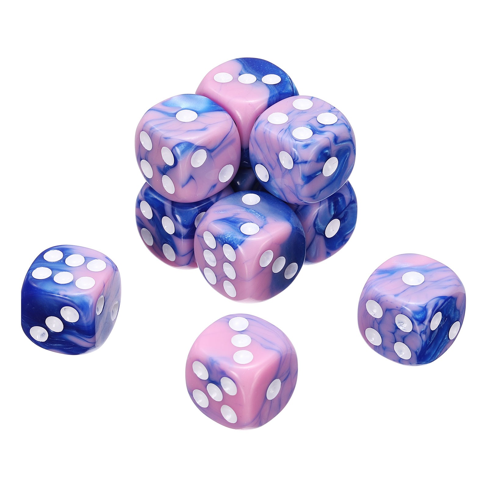 10Pcs 6 Sided Colored Standard Dice, Acrylic D6 Mini Game Dice, Pink/Blue, White