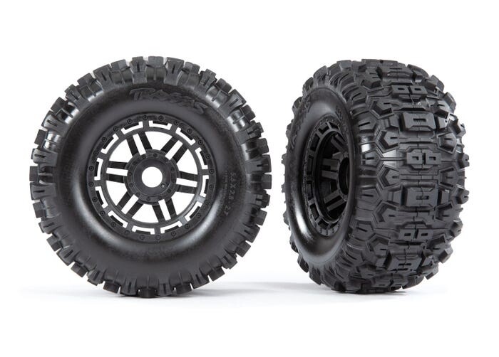 Traxxas Maxx Mounted Sledgehammer Tires & Black Wheels 8973