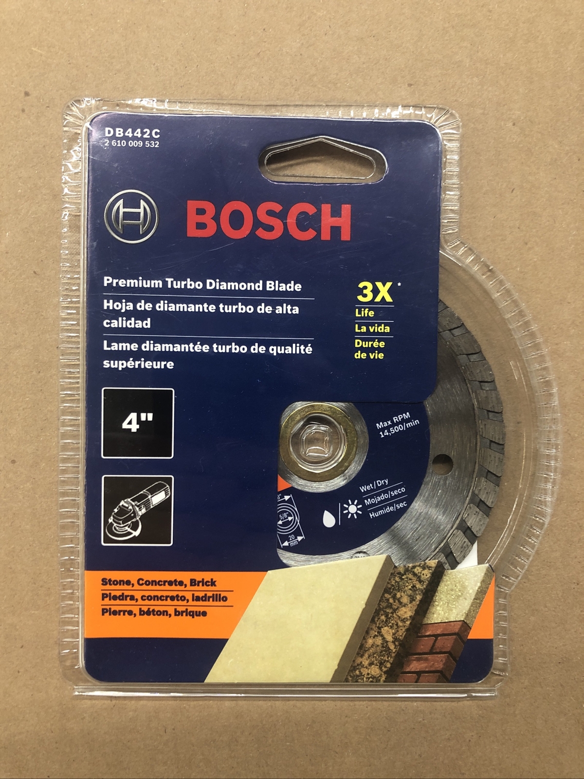 Bosch DB442C Premium Turbo Diamond Blade X3 Life 4” Stone, Concrete, Brick