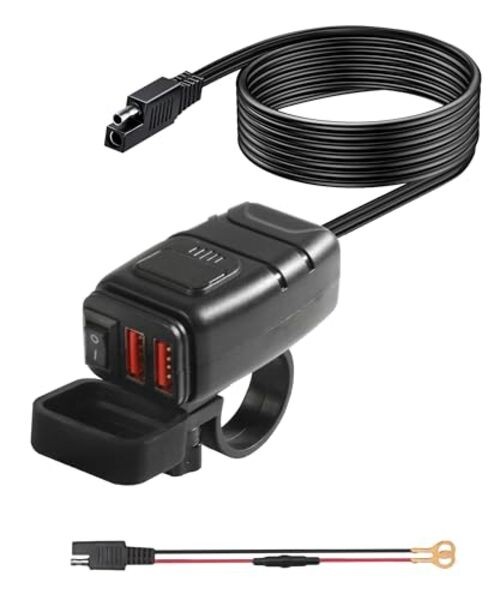 Motorcycle Phone Charger with Voltmeter & ON/OFF Switch - SAE to USB Adapter