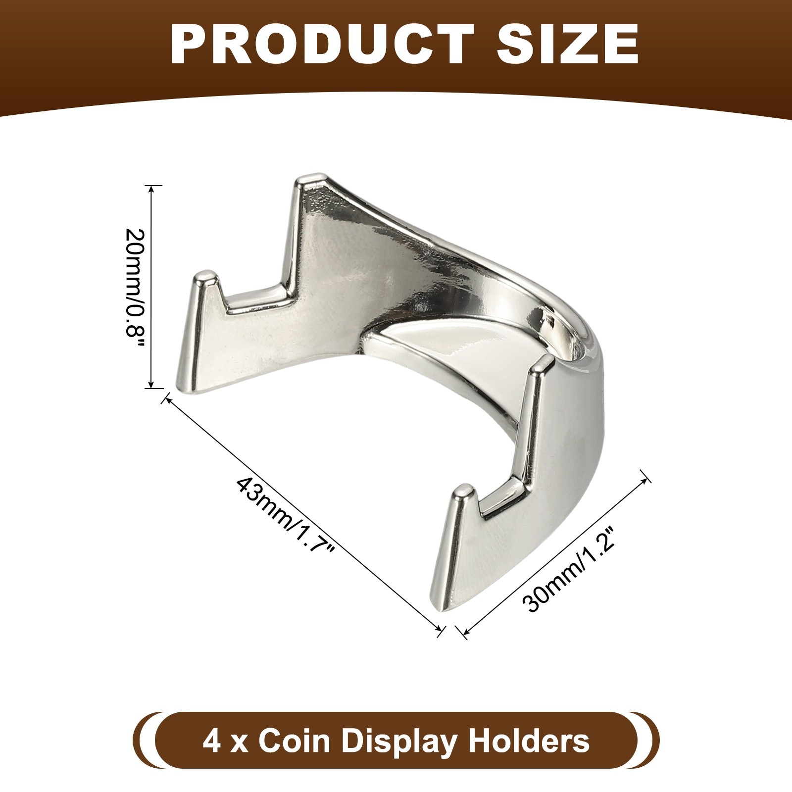 Coin Display Stand, 4 Mini Coin Easels, Silver