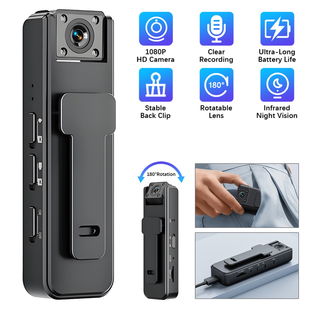 Mini 1080P HD Camcorder Police Body Camera HD 180° Video DVR IR Night Cam US