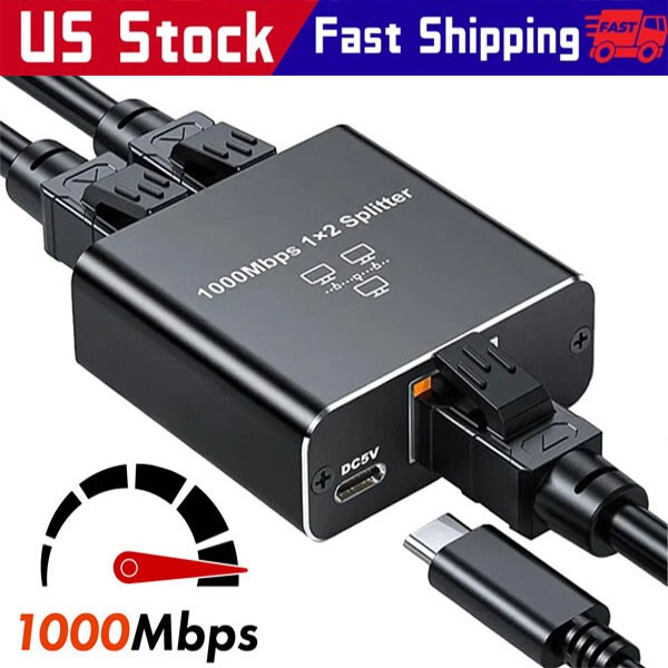RJ45 Gigabit Ethernet Splitter 1000Mbps LAN Network Internet 1 to 2 Adapter lot