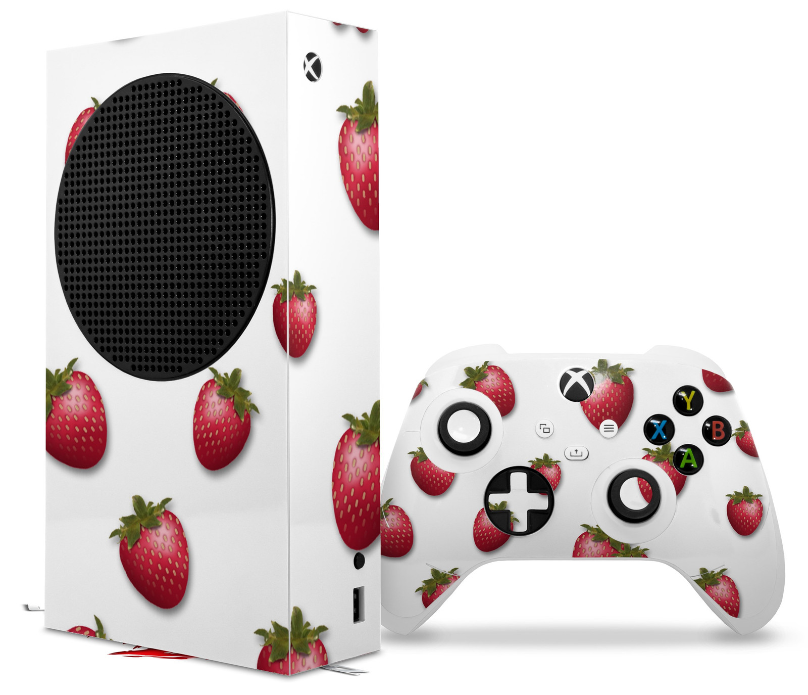 Skin Wrap for XBOX Series S Console Controller Strawberries on White