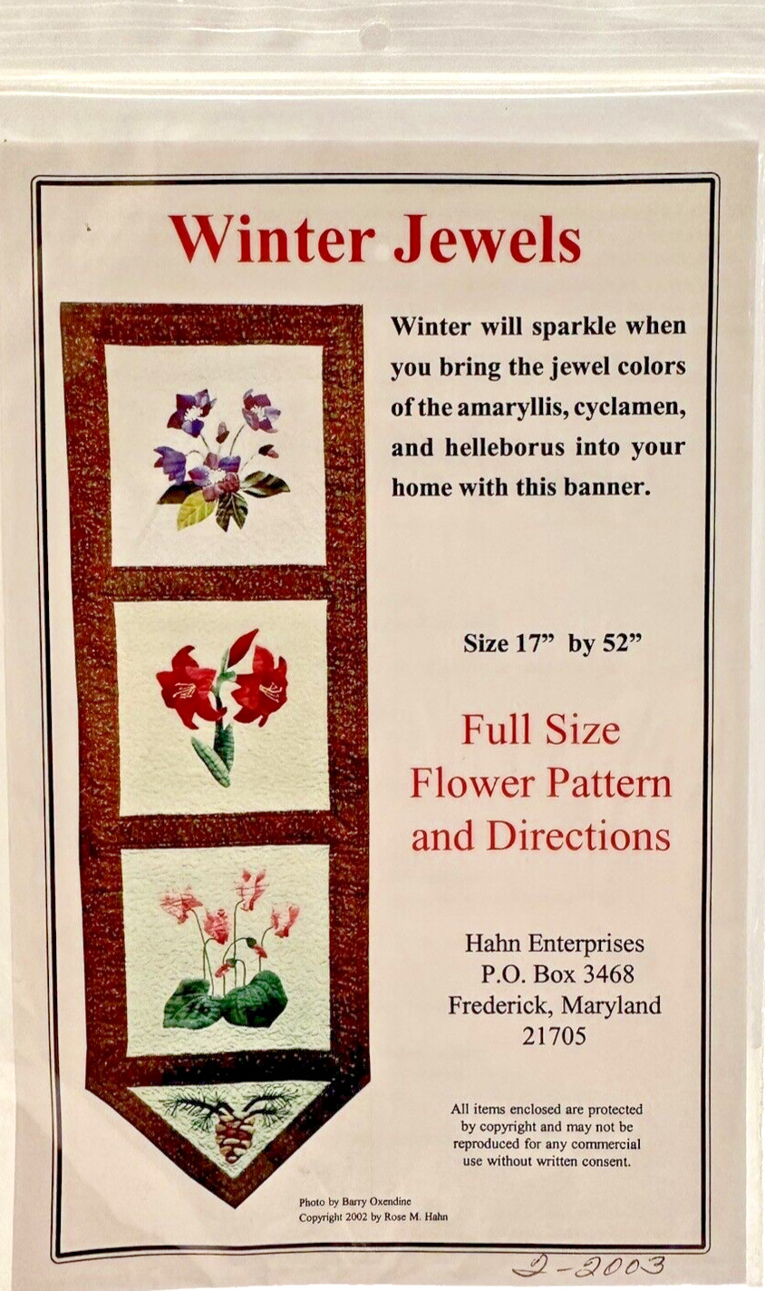 Winter Jewels Flower Applique Fabric Quilt Hanging Banner - Hahn Enterprises