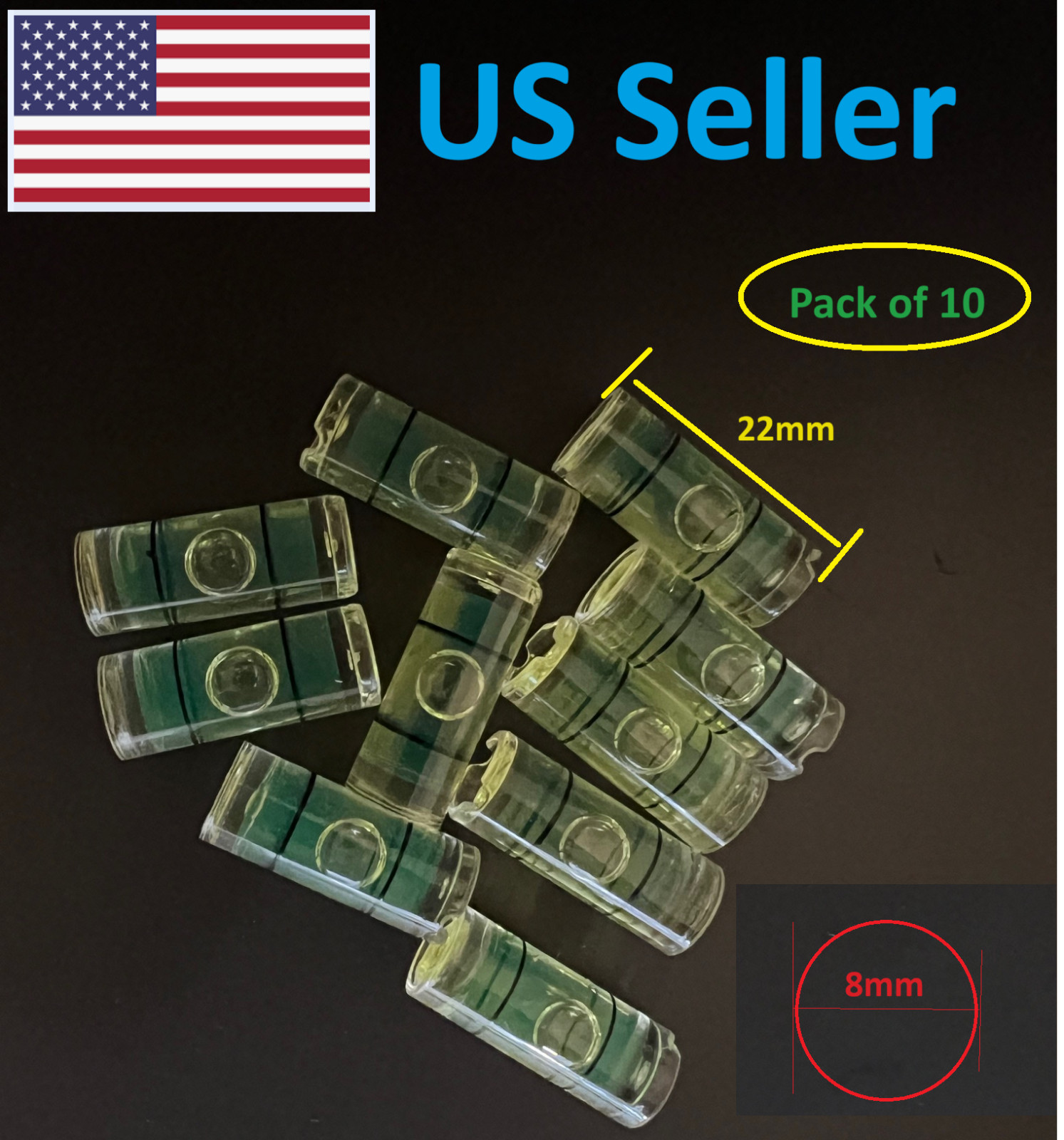 10 PCs Acrylic Tube Bubble Spirit Level Vial Measuring Instrument D 8mm L 20mm