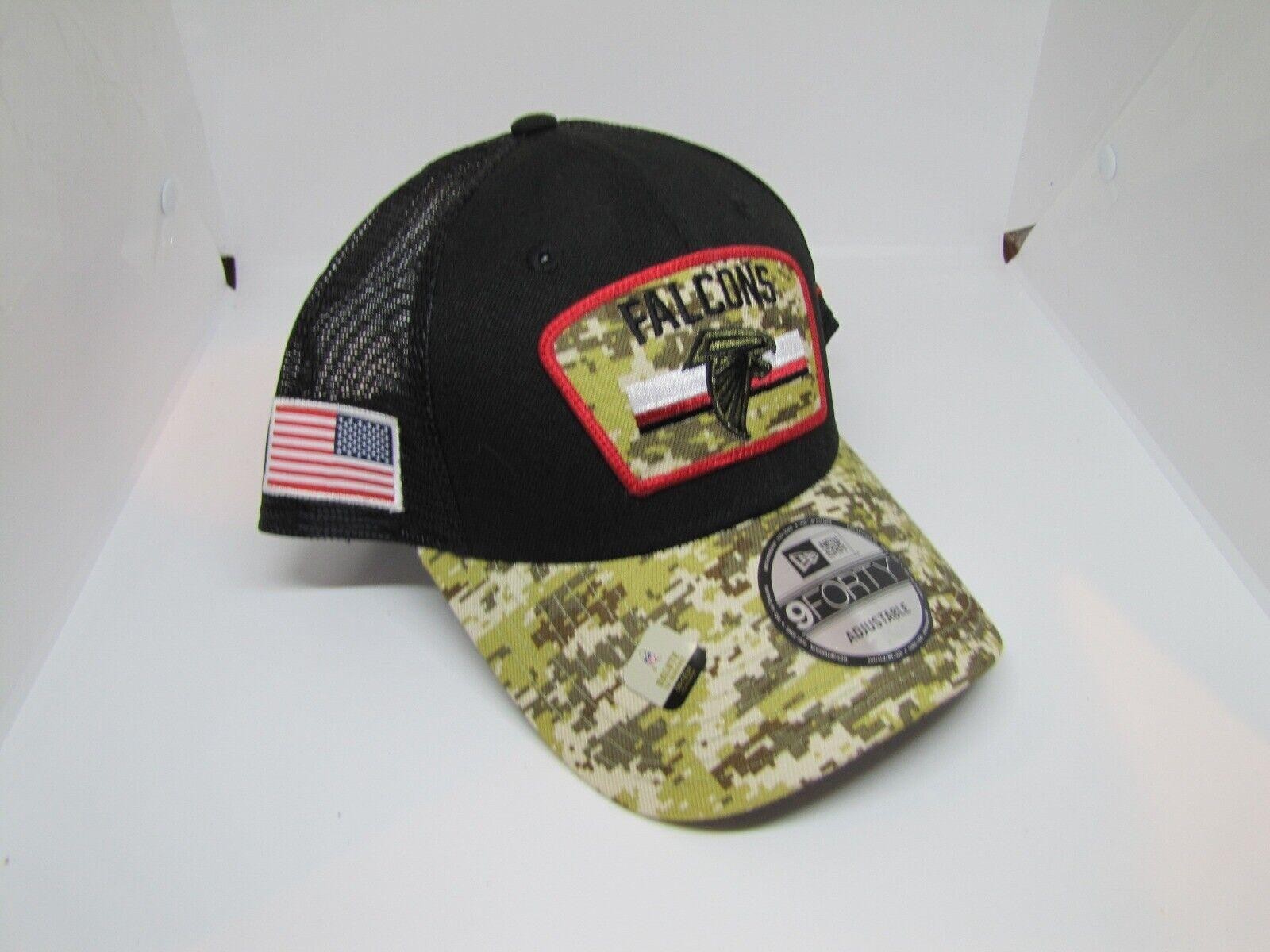 ATLANTA FALCONS SALUTE TO SERVICE NFL CAMO BILL HAT ADJUSTABLE USA FLAG
