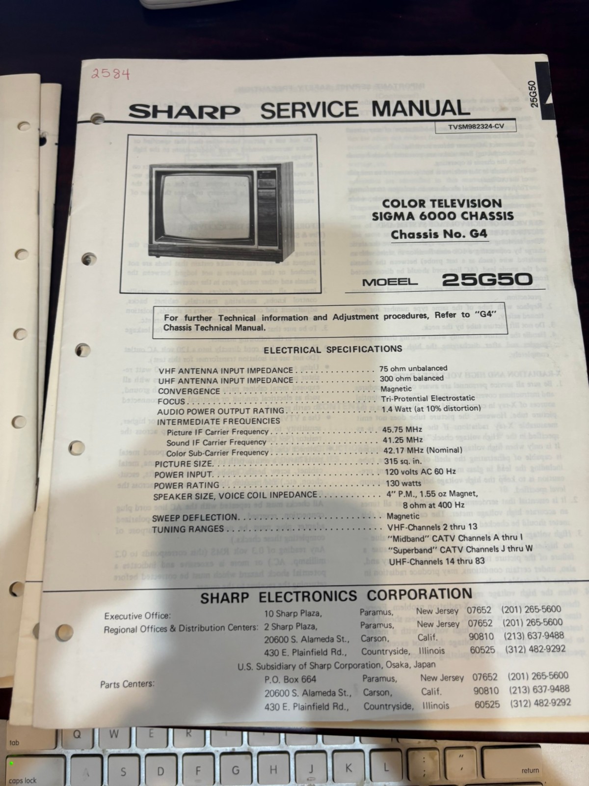 ORIG. SHARP 25G50 TV Repair & Service Manual *ORIGINAL*