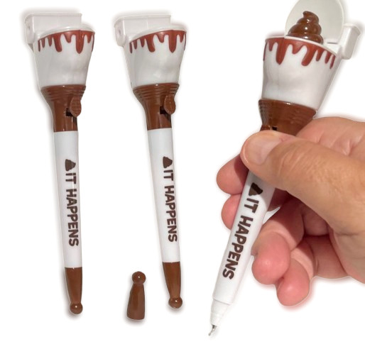 3 POOP IT HAPPENS PEN Toilet Seat Pop Up Crap Emoji Office Joke Ink Gift Poo Set