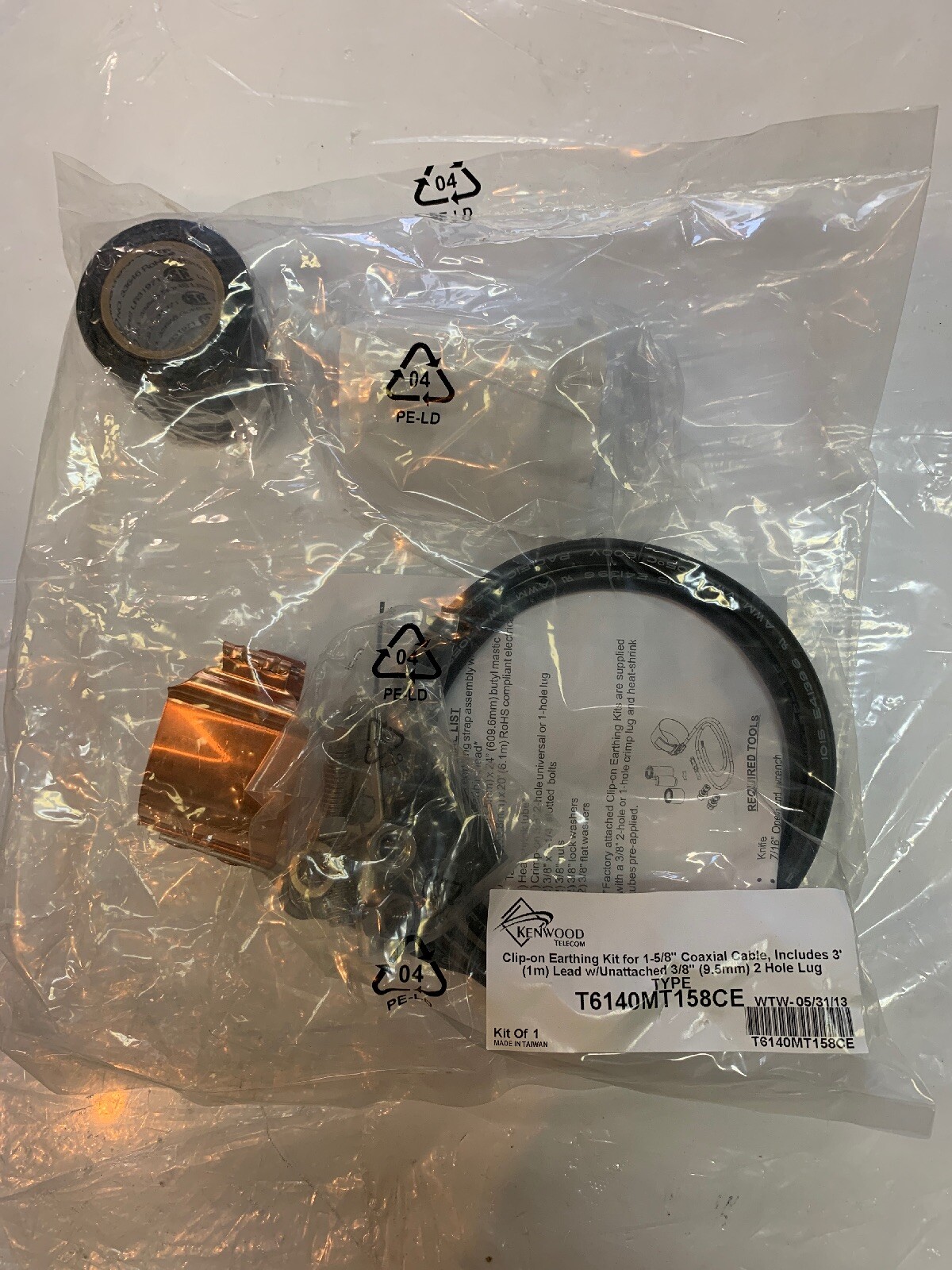 Kenwood Telecom Clip-On Earthing Kit 1-5/8” Coaxial Cable T614MT158CE New