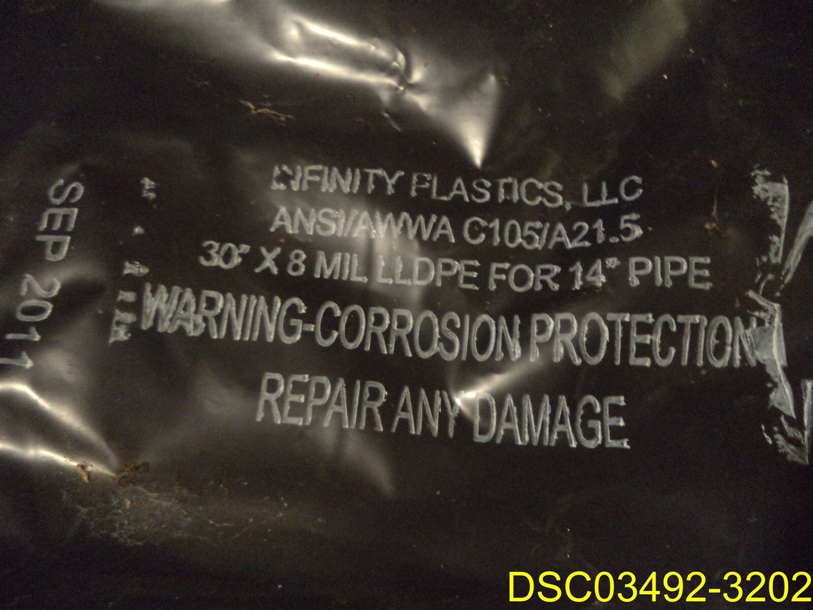 Partial Roll: Infinity Plastics 30" x 8Mil Polyethylene Poly Wrap for 14" Pipe
