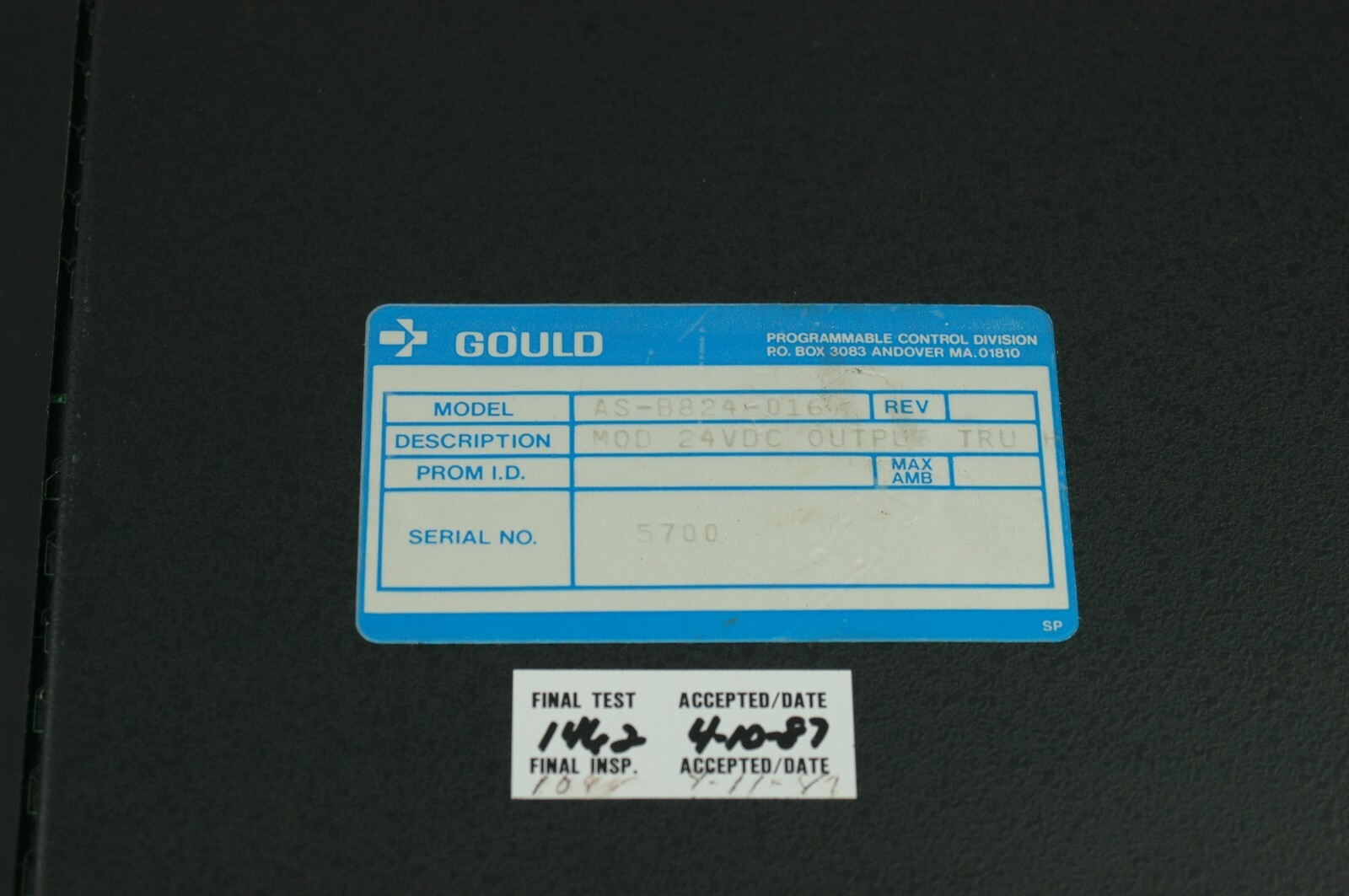 OUTPUT MODULE, (TRUE HIGH) 16 POINT GOULD PT#B824-016 24VDC FOR GOULD PROGRAMMAB