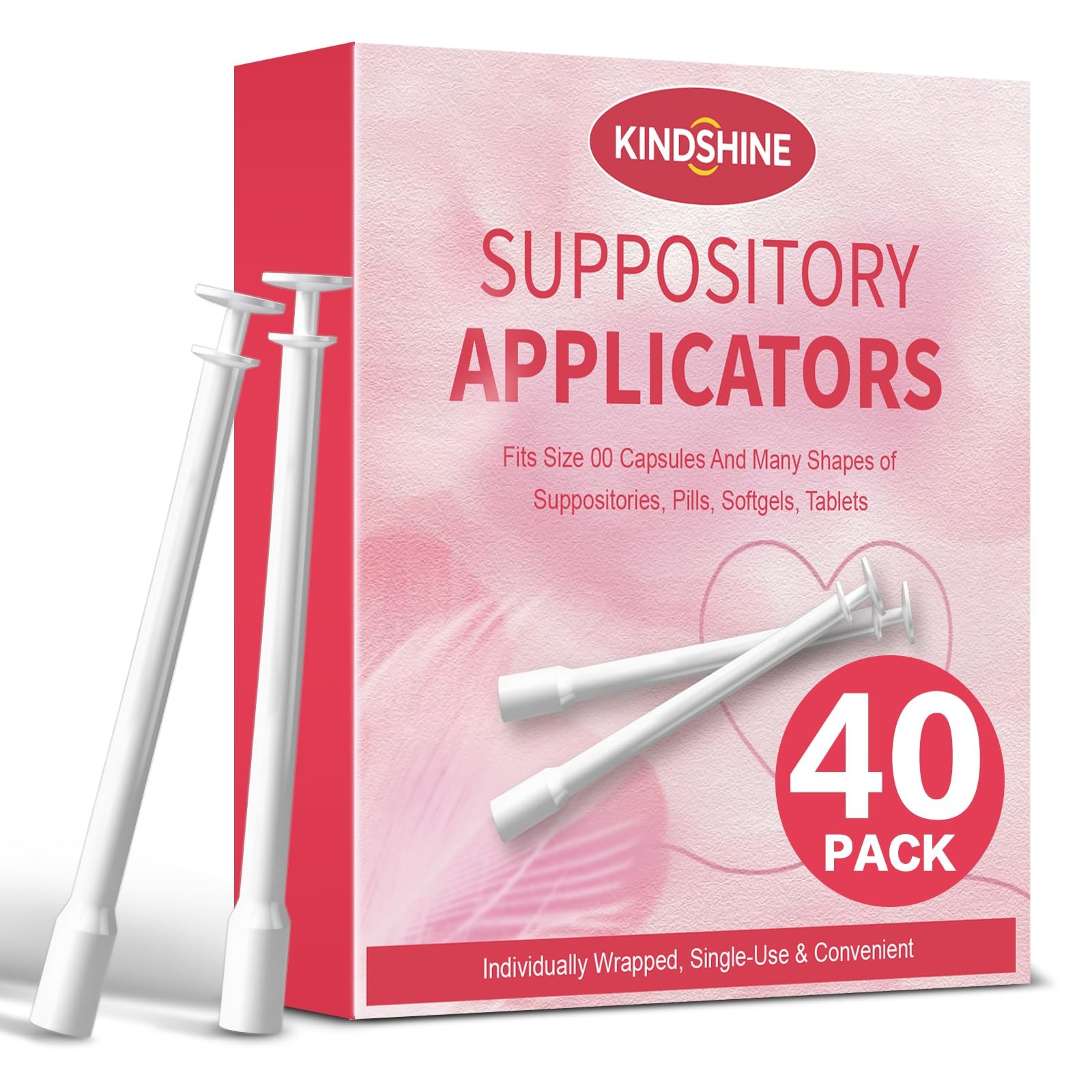 Kindshine 40 Pcs Disposable Suppository Applicators, 40 Pack, clear