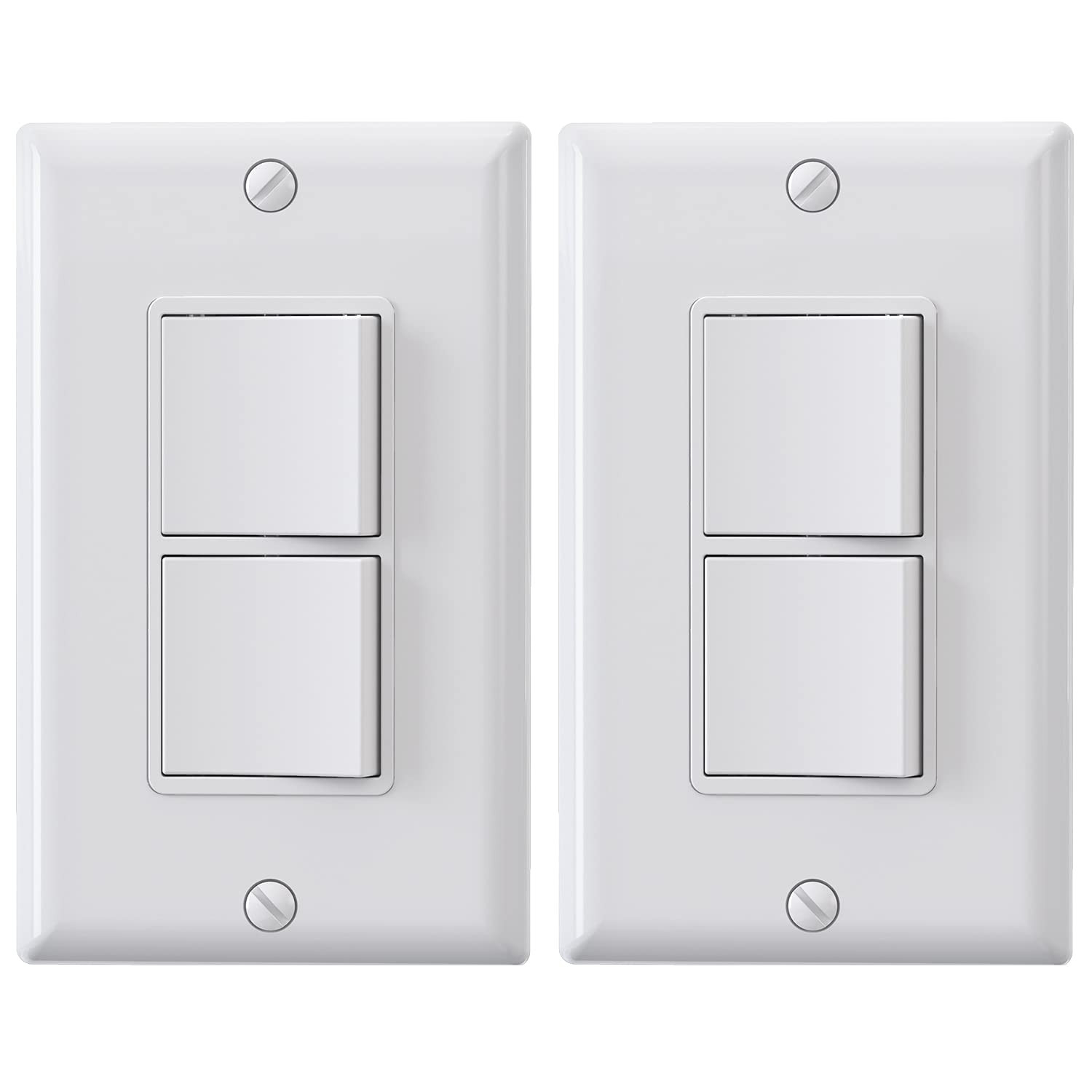 Decorator Double Rocker Light Switch, Two Single Pole Electrical Paddle, 15A 120