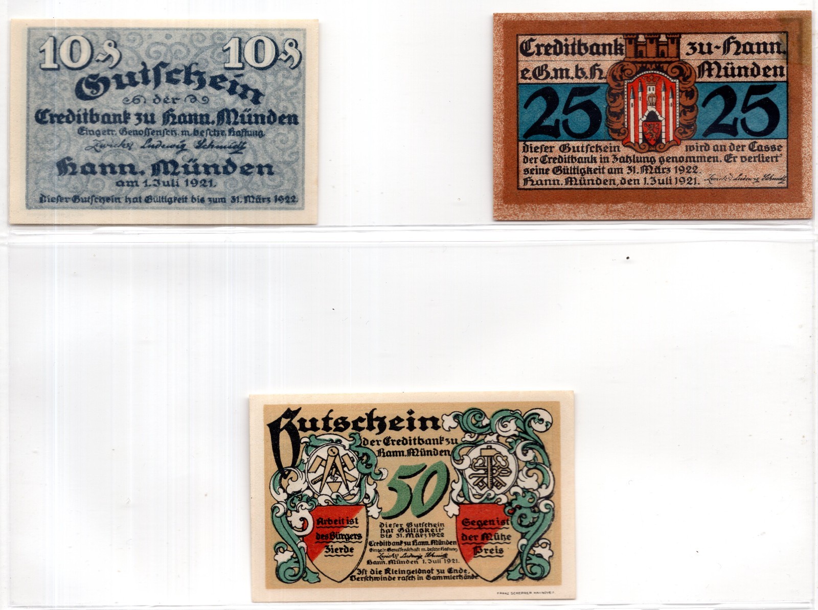 1921 Germany Munden Notgeld Set of 3 Notes (657)