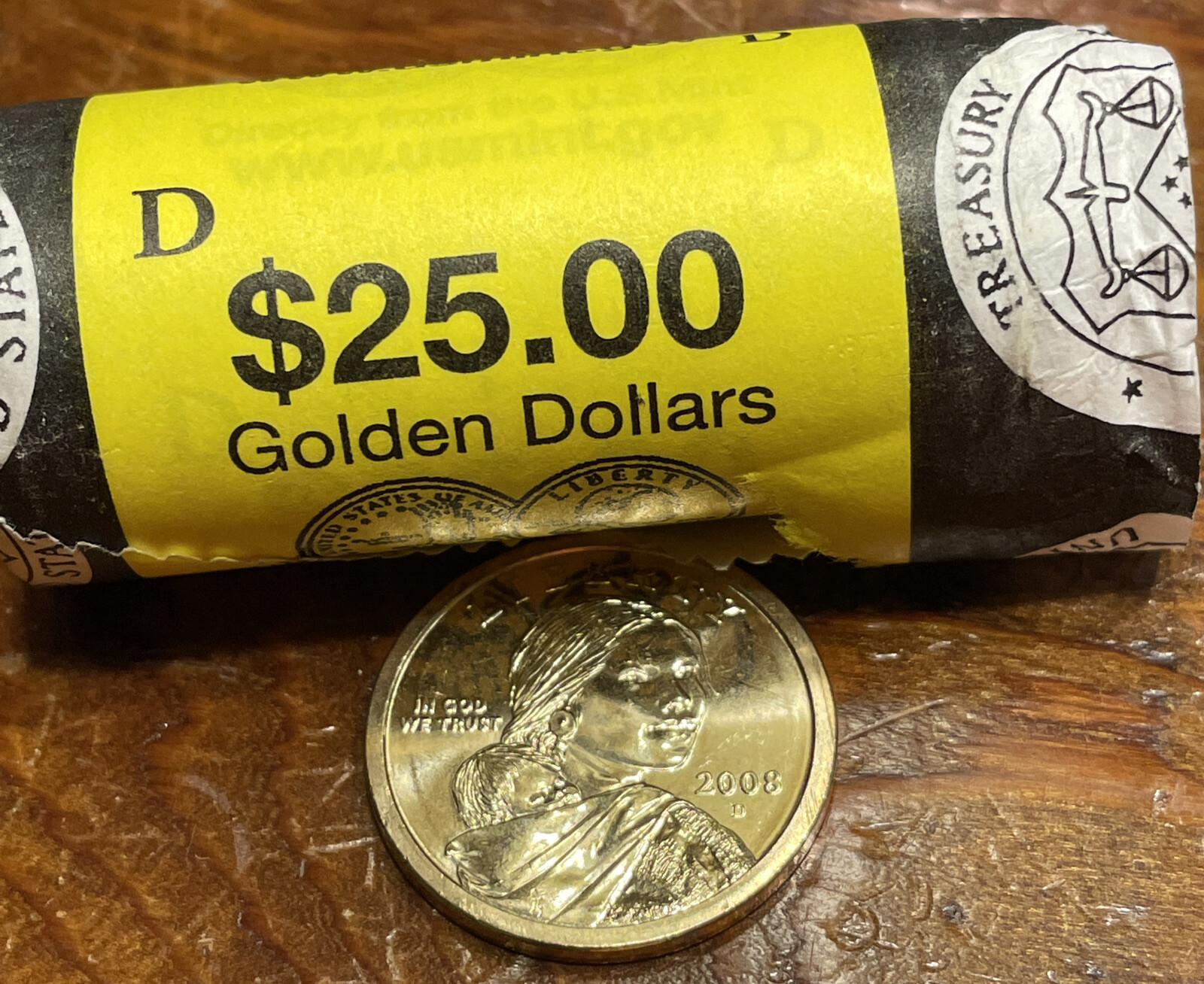 One (1) 2008-D Sacagawea Native American Dollar from Uncirculated Roll Free Ship
