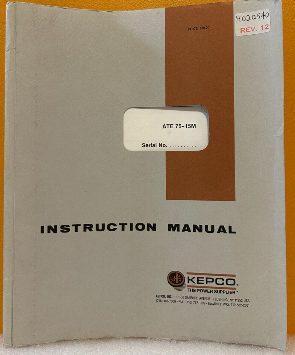 Kepco Inc. ATE 75-15M 1976 Instruction Manual.