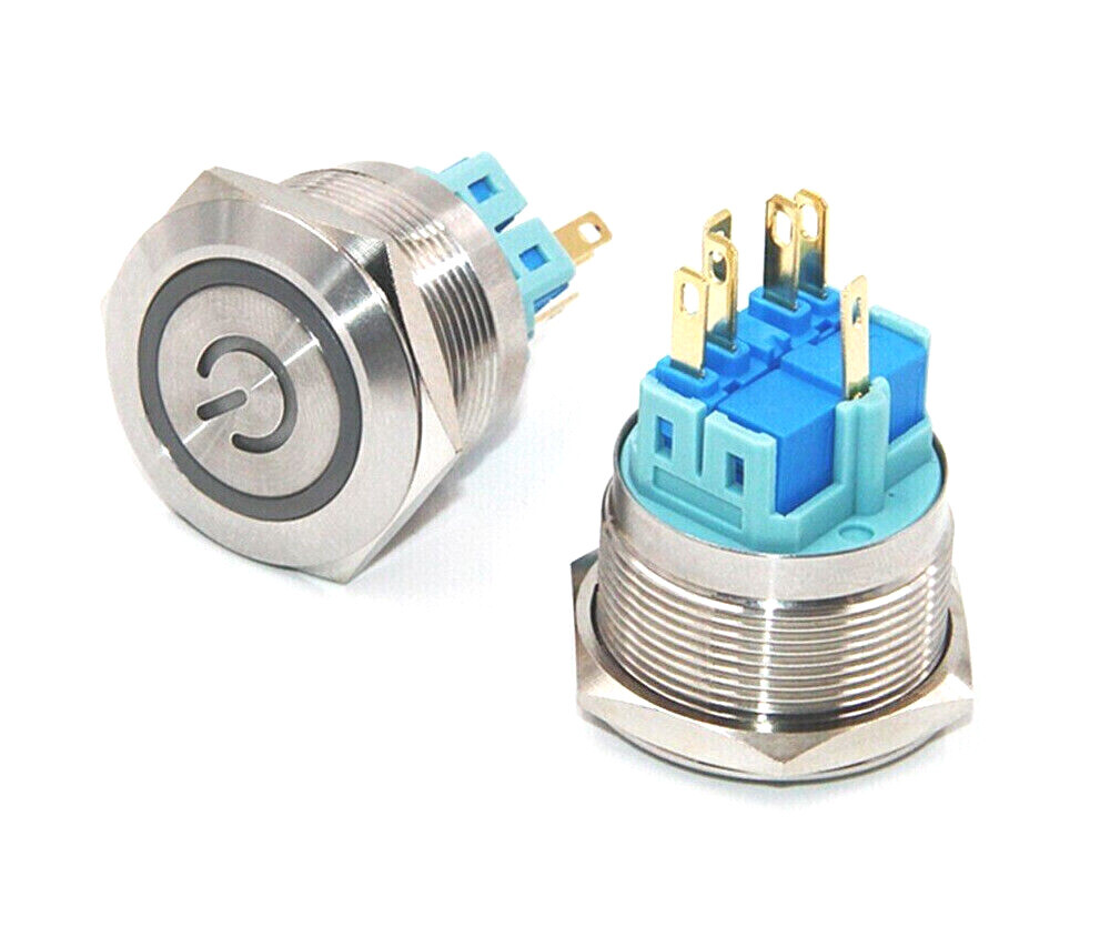 LED POWER ON/OFF Black/Stainless Steel Push Button Switch w/Harness US