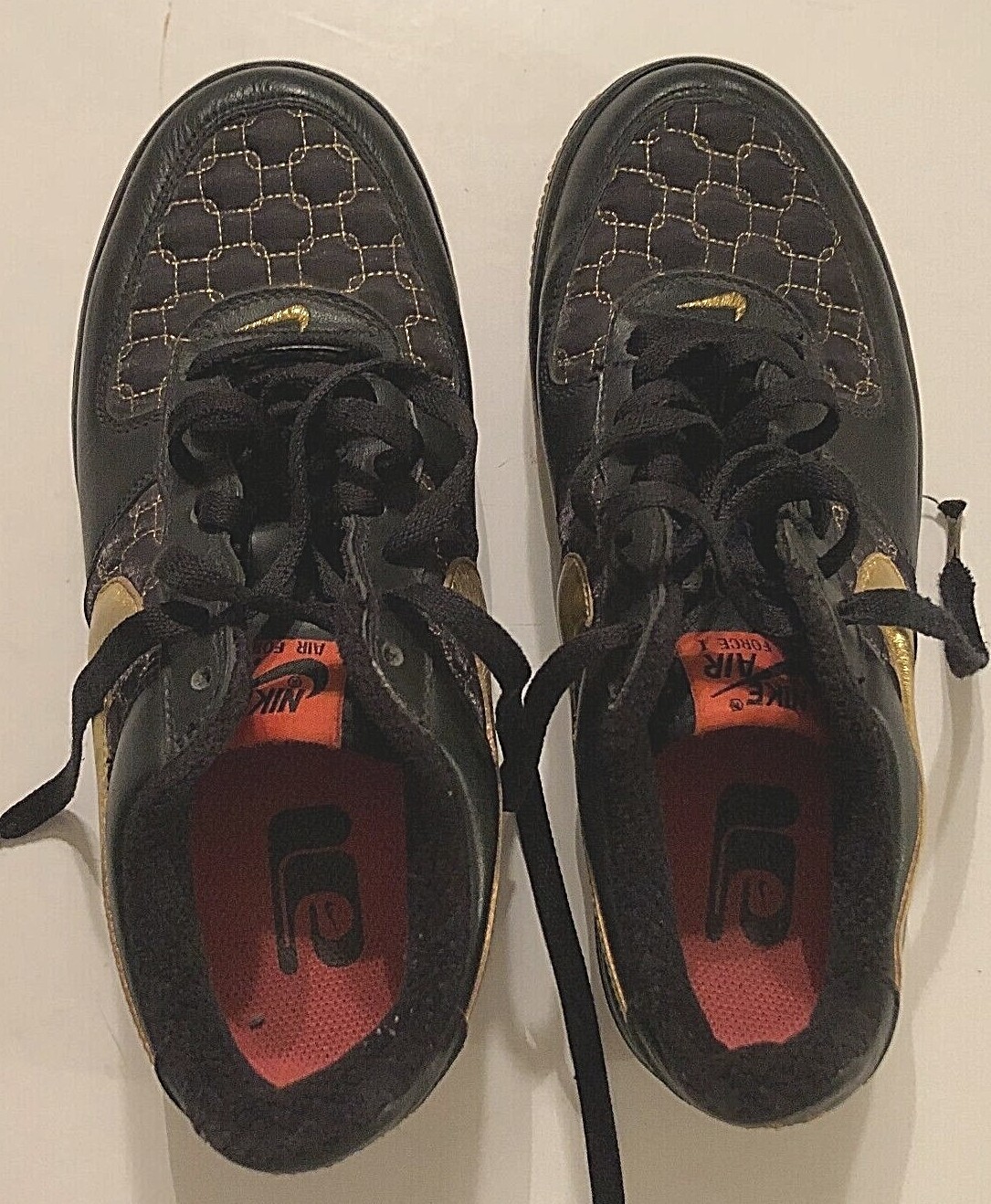 Nike Air Force 1 Low Top Black Holographic Gold Heat Vintage Unisex Sneakers 7.5