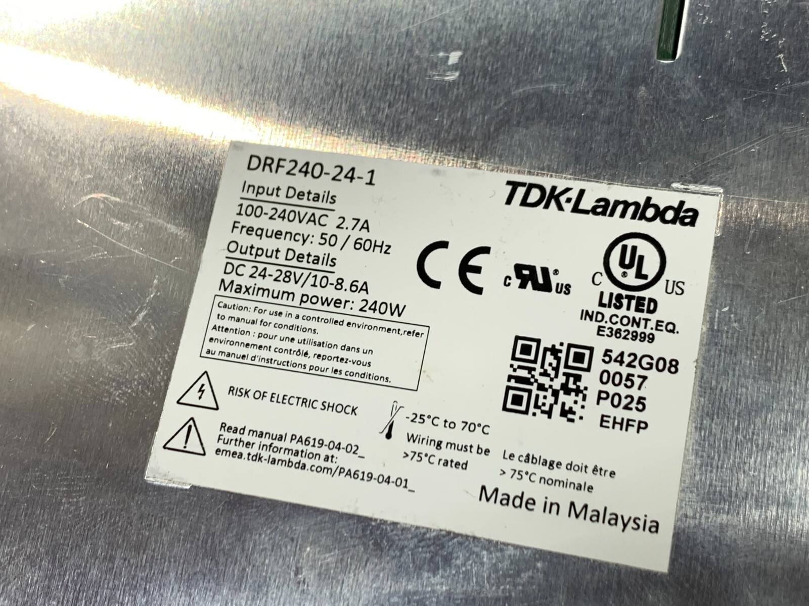 TDK-Lambda DRF240-24-1 DIN Rail AC-DC Power Supply 240W 24 VDC