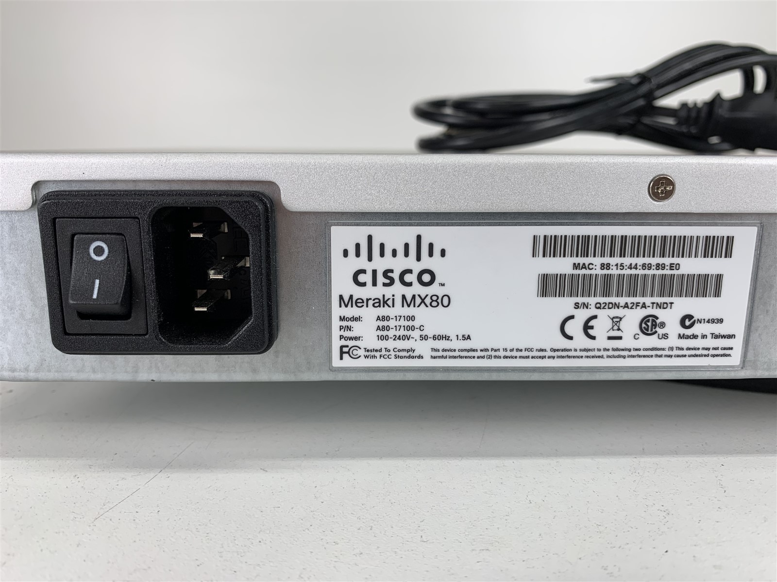 Cisco Meraki MX80 A80-17100 Stateful Firewall Security Appliance