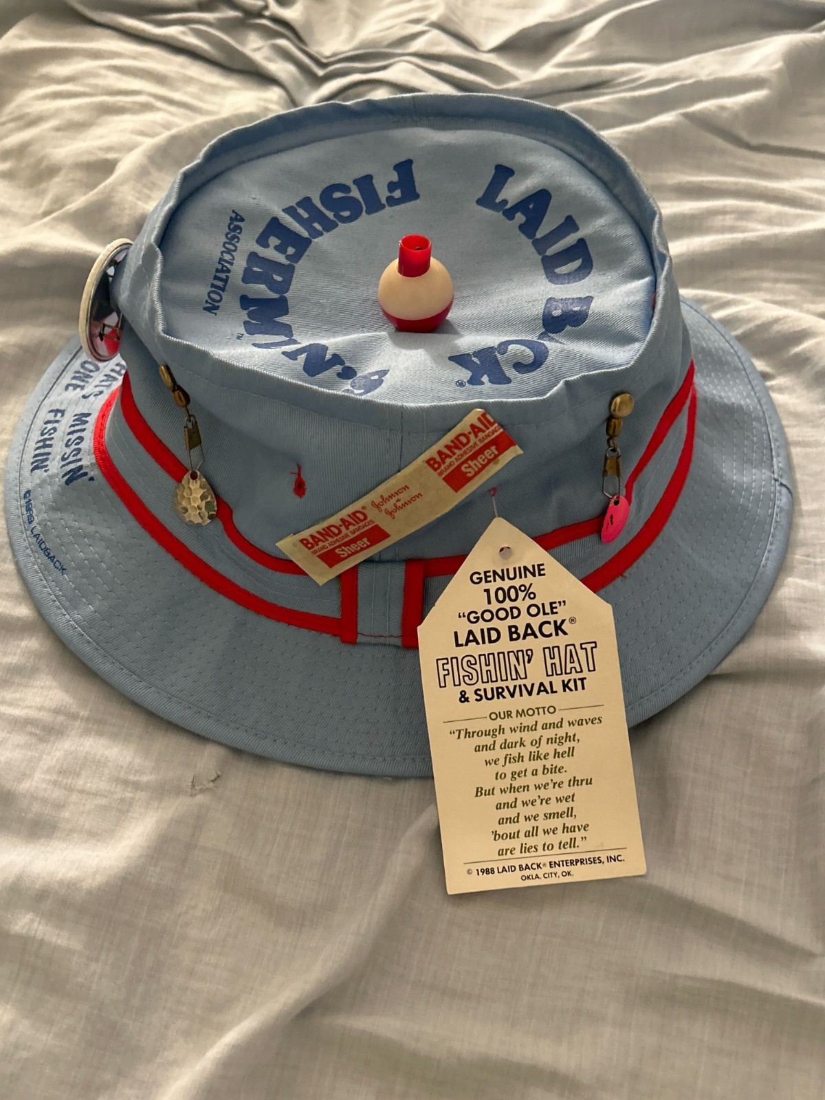 Laid Back Fisherman's Blue Bucket Hat and Survival Kit Novelty New w/ Tags